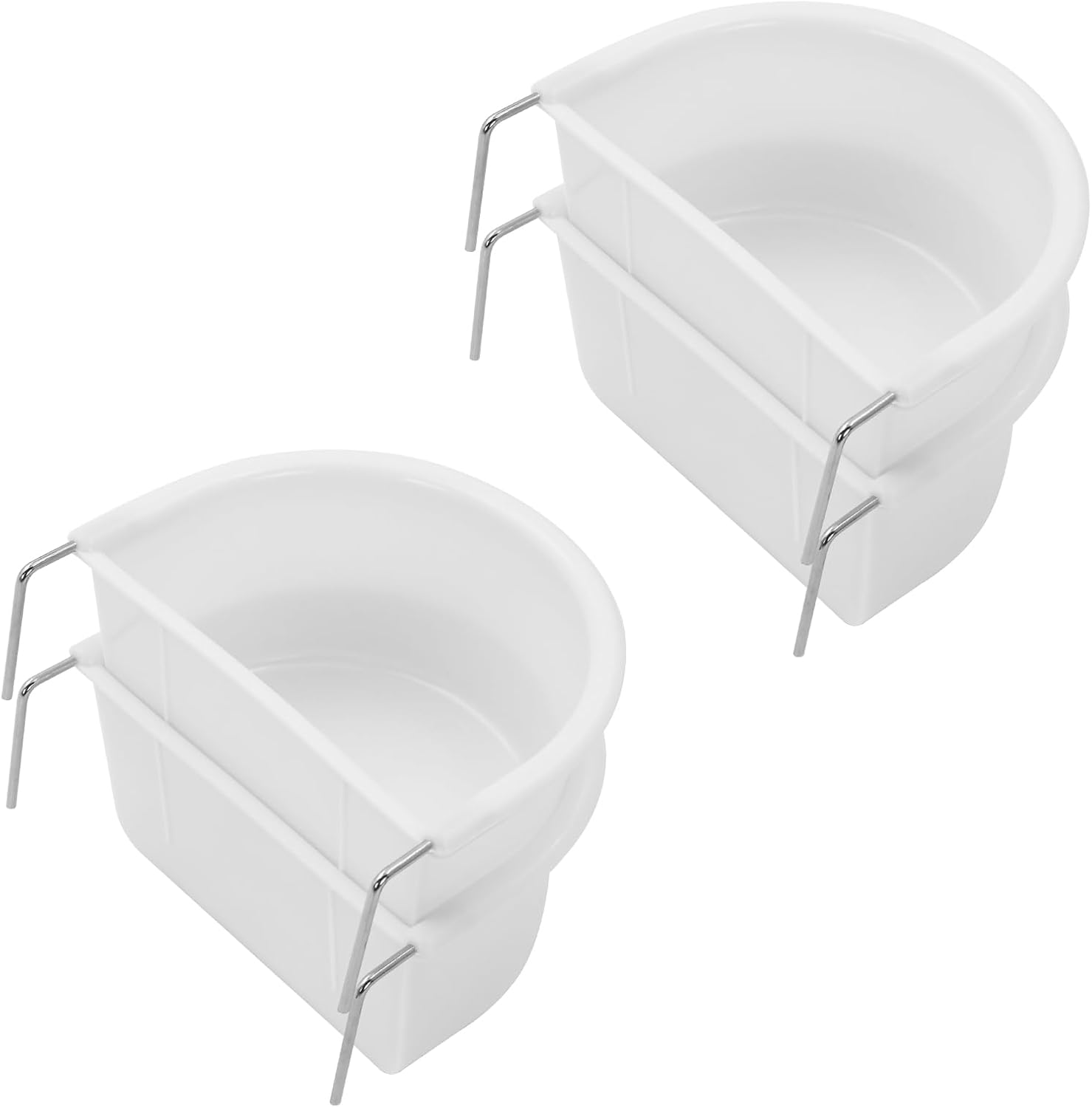 4 Pcs D Shape Plastic Bird Feeder Bowl with Hook Hanging for Parrot Parakeet Cockatiel Budgie Cage Accessories image number 6