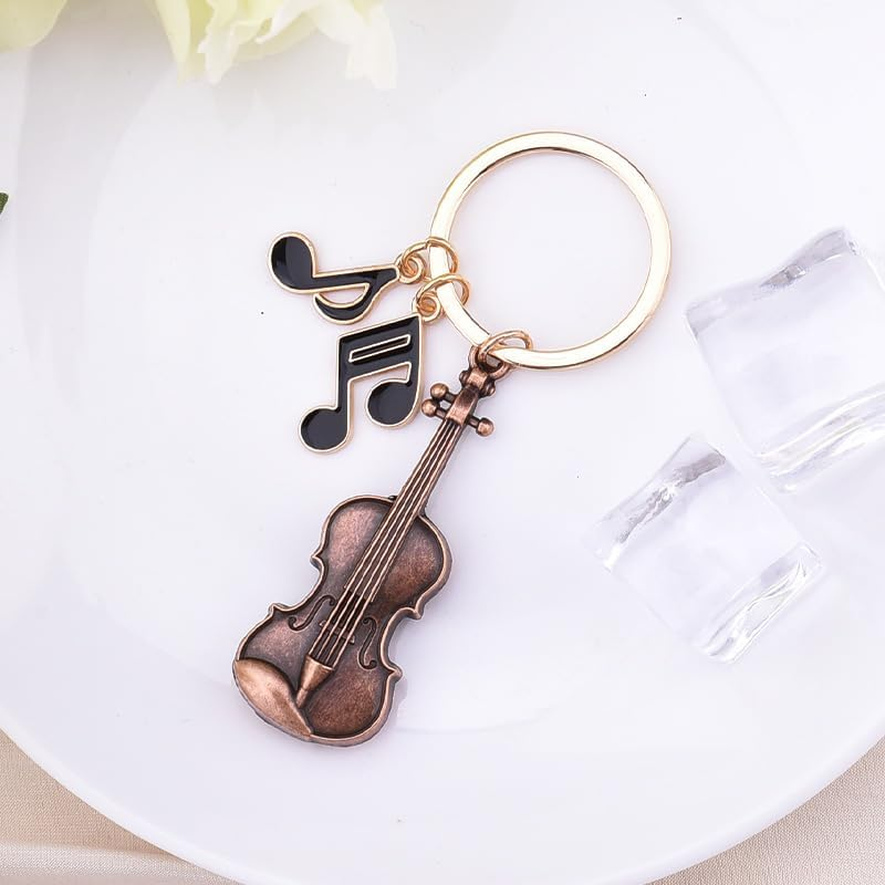 Retro Violin Musical Note Keychain for Music Lover Musicians Red Metal Keyring for Concert Fans Violinist Thank You Birthday Gifts for Backpack Decor Cello Musical Instrument Keyring image number 6