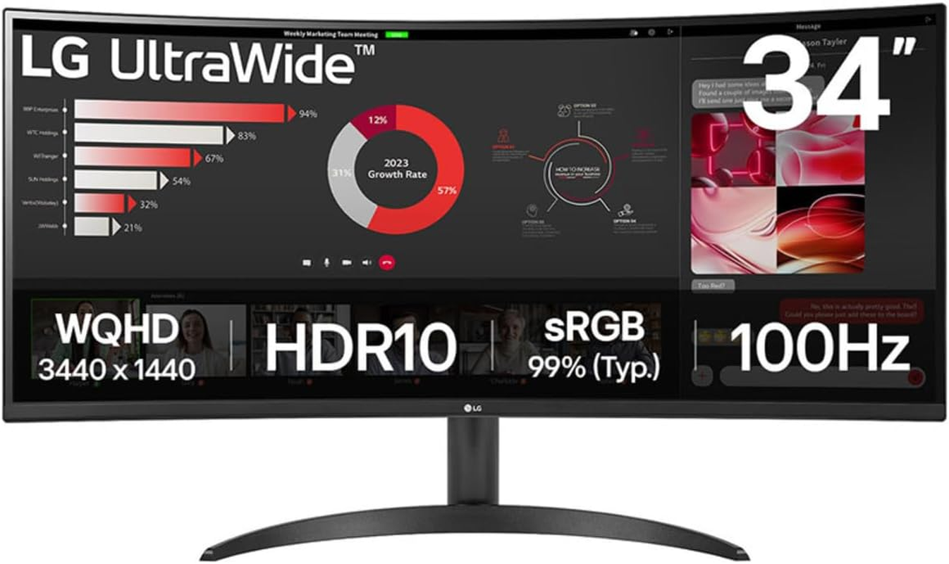 LG 34WR50QK-B - 34" 21:9 Curved Ultrawide&trade; QHD (3440X1440) Monitor image number 4