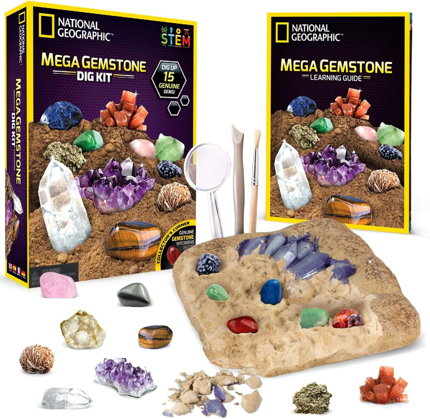 Blue Marble National Geographic Mega Gemstone Dig Kit - Dig up 15 Real Gemstones, STEM Activities for Kids, Gem Mining Kit, Educational Science Kit image number 4