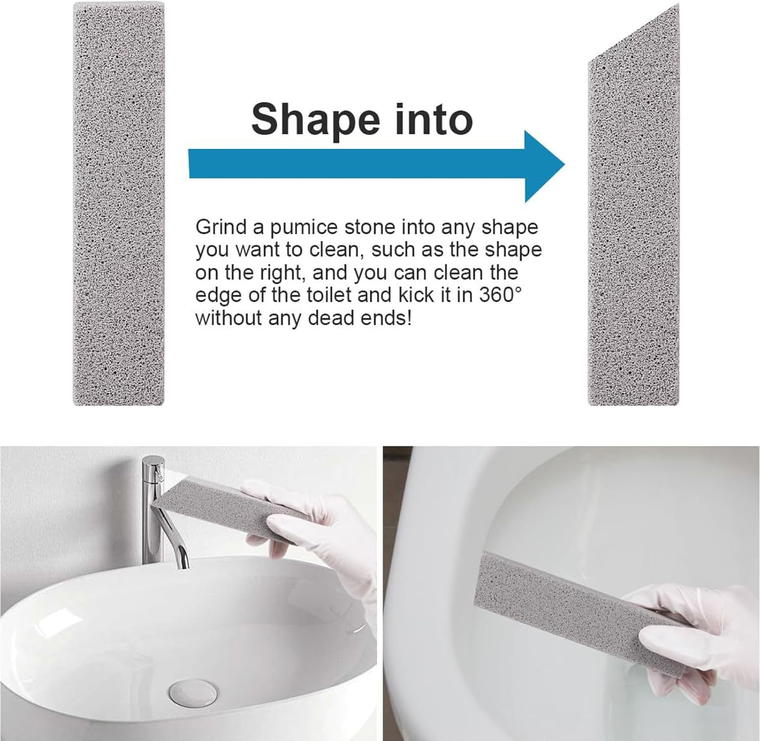 Pumice Stone Toilet Bowl Cleaner - Hard Water Pumice Cleaning Stone | Pool Stones | 10 Pieces Abrasive Blocks | Heavy-Duty Non-Scratch for Shower Tile Bathtub Seam Grout Oven Glass image number 6