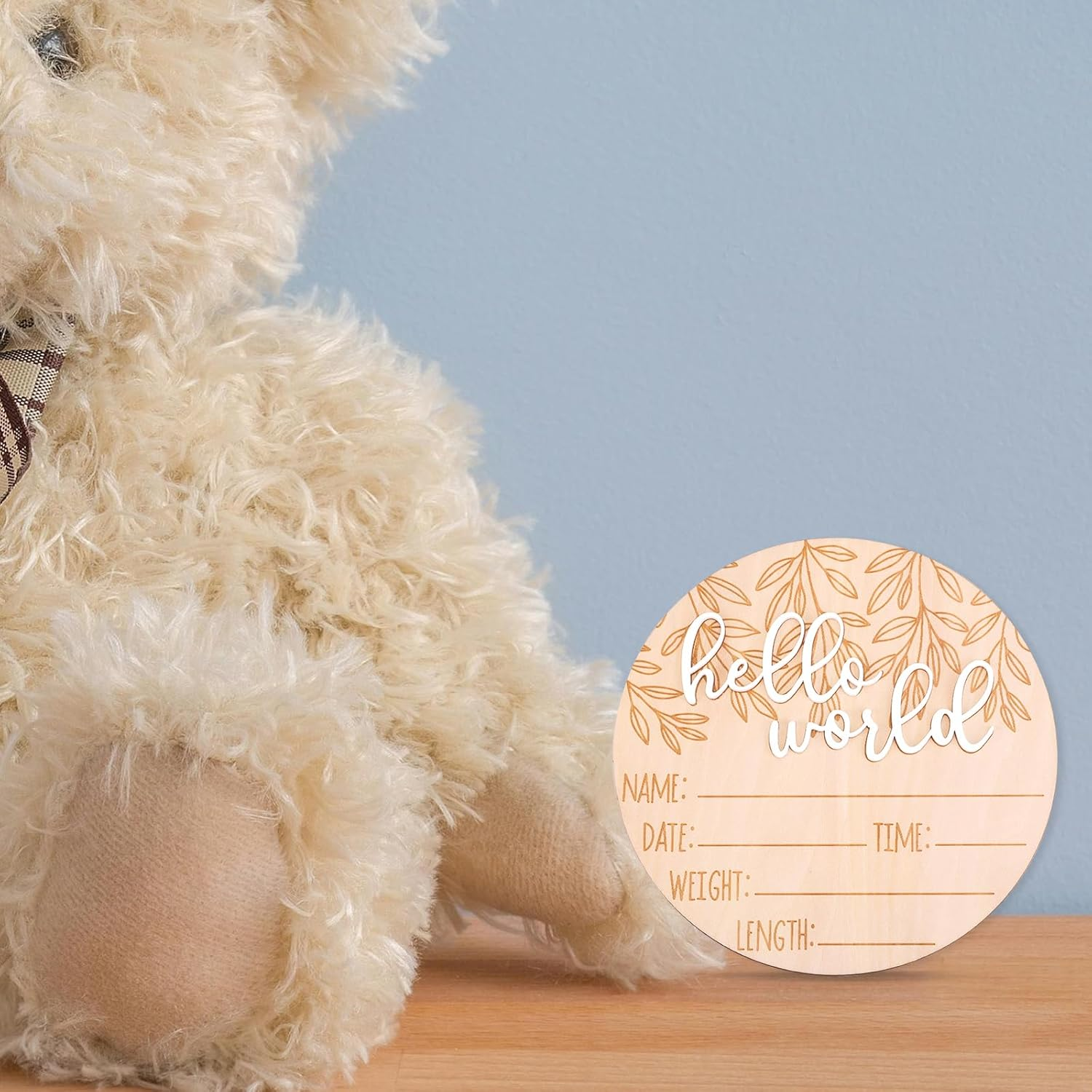 Birth Announcement Sign, Wooden Hello World Newborn Sign Baby Announcement Plaque Newborn Baby Name Board for Photo Props Baby Shower Hospital Nursery image number 4