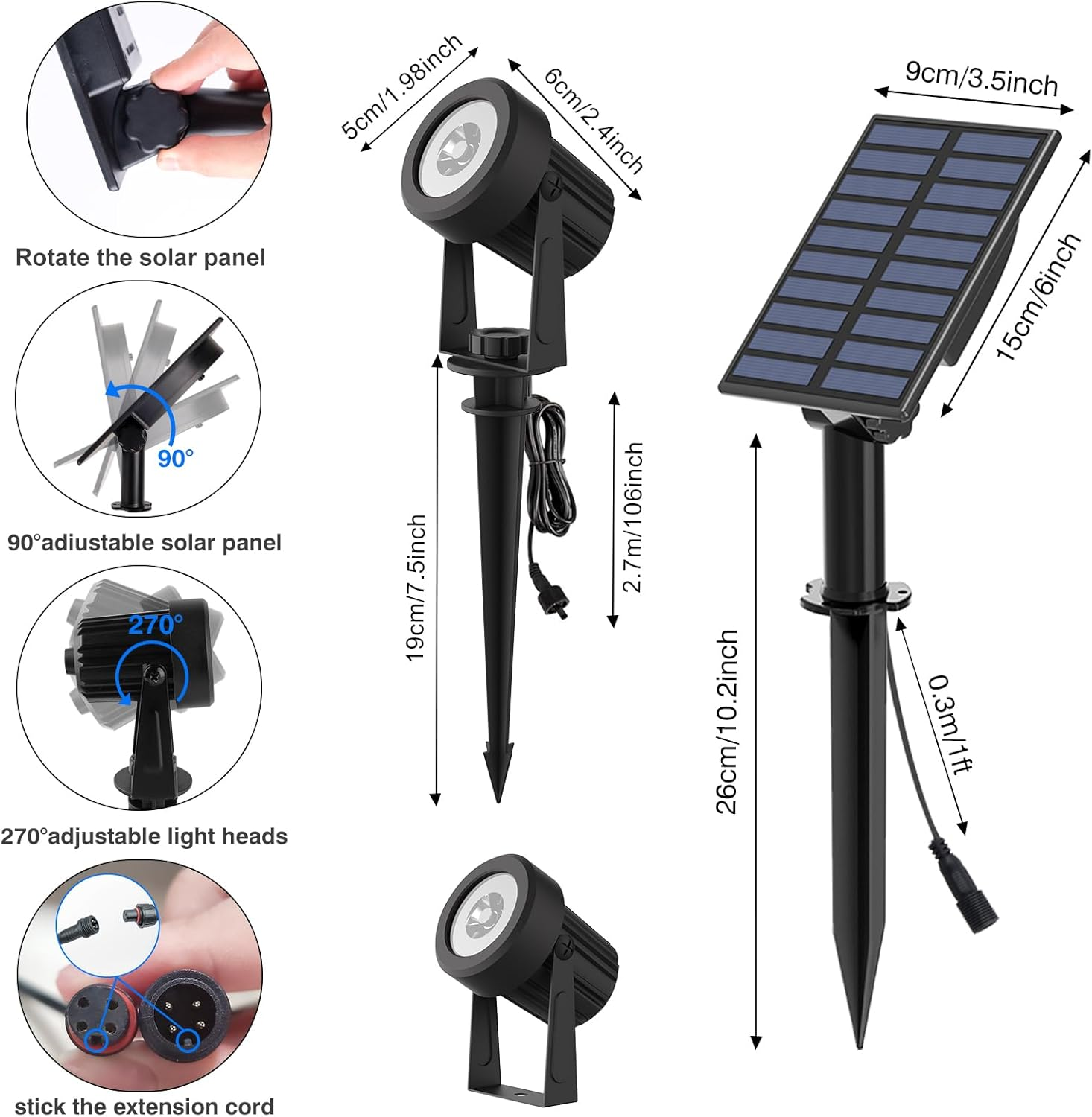 T-SUNUS Solar Spotlight for Outdoors, 2-In-1 Solar Garden Lights, Coloured 6 Colour Changing IP65 Waterproof Solar Lights for Outdoor Garden RGB for Tree Spotlight Path Yard Garage image number 6