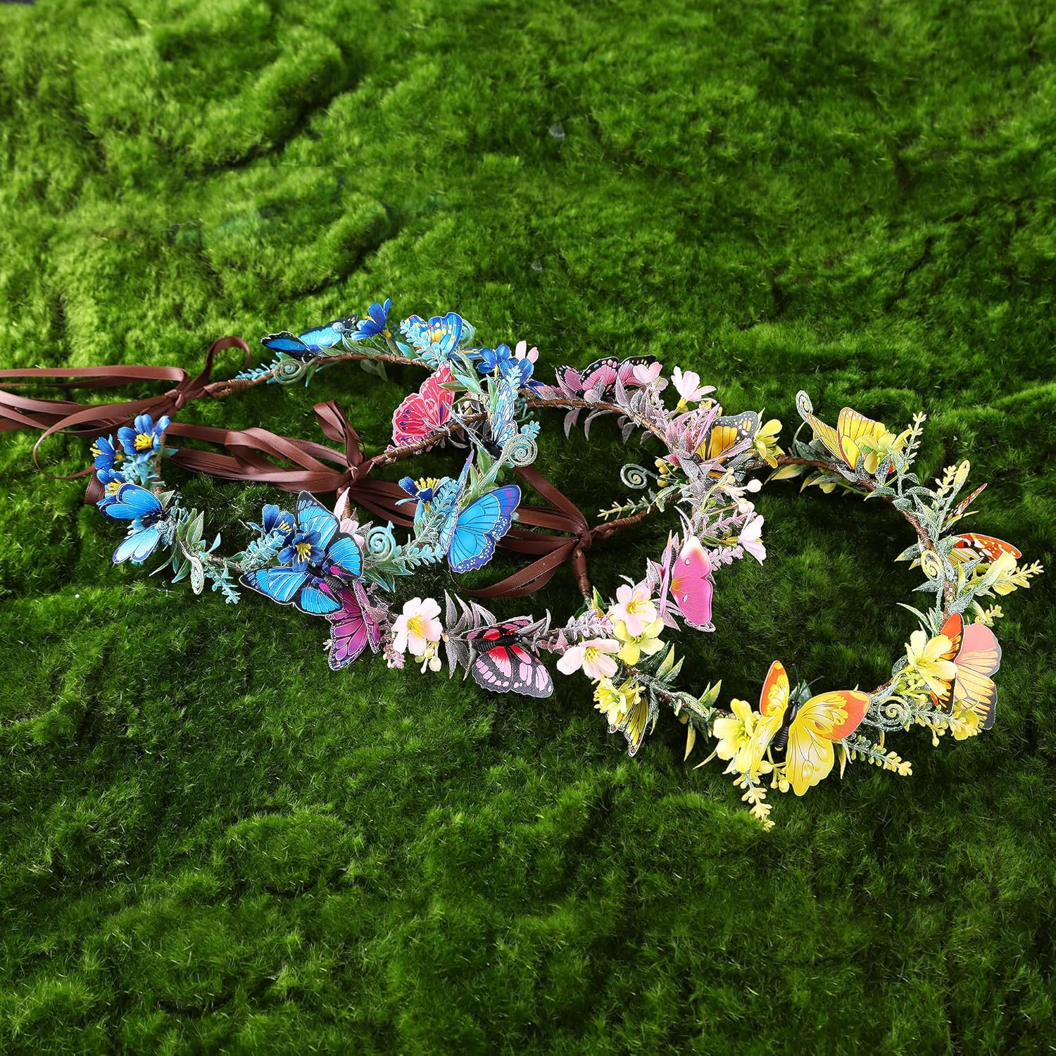 MOSTORY Butterfly Flower Crown for Women, Woodland Fairy Crown Floral Circlet for Renaissance Halloween Cosplay image number 3