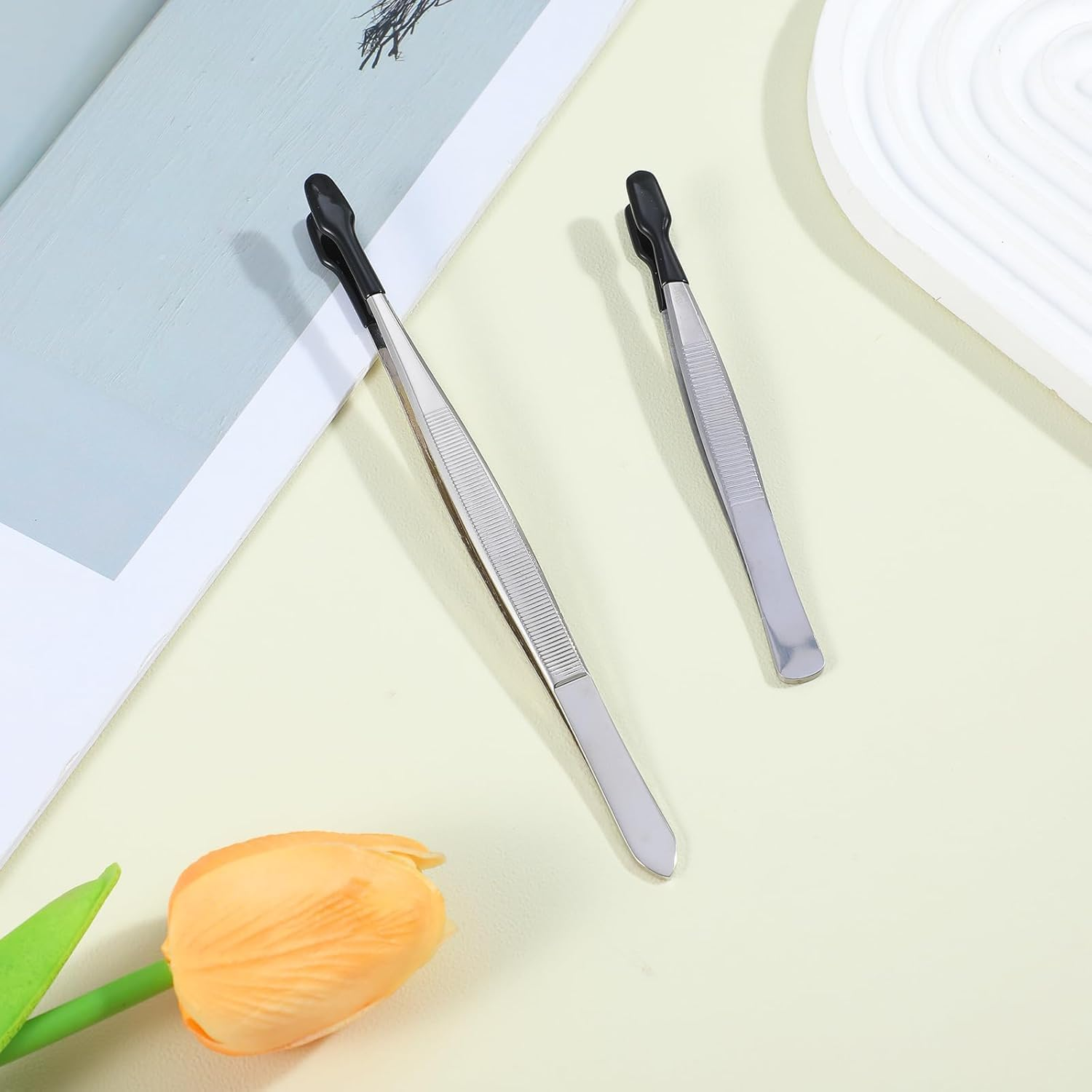 2 Pcs Rubber Tipped Tweezers Forceps Silicone Coated Soft Tweezers Contact for Soft Contacts Flat Tip Hobby Craft Tools Jewelry Coin Stamp Tongs for Stamps Coins Crafts Beads image number 2