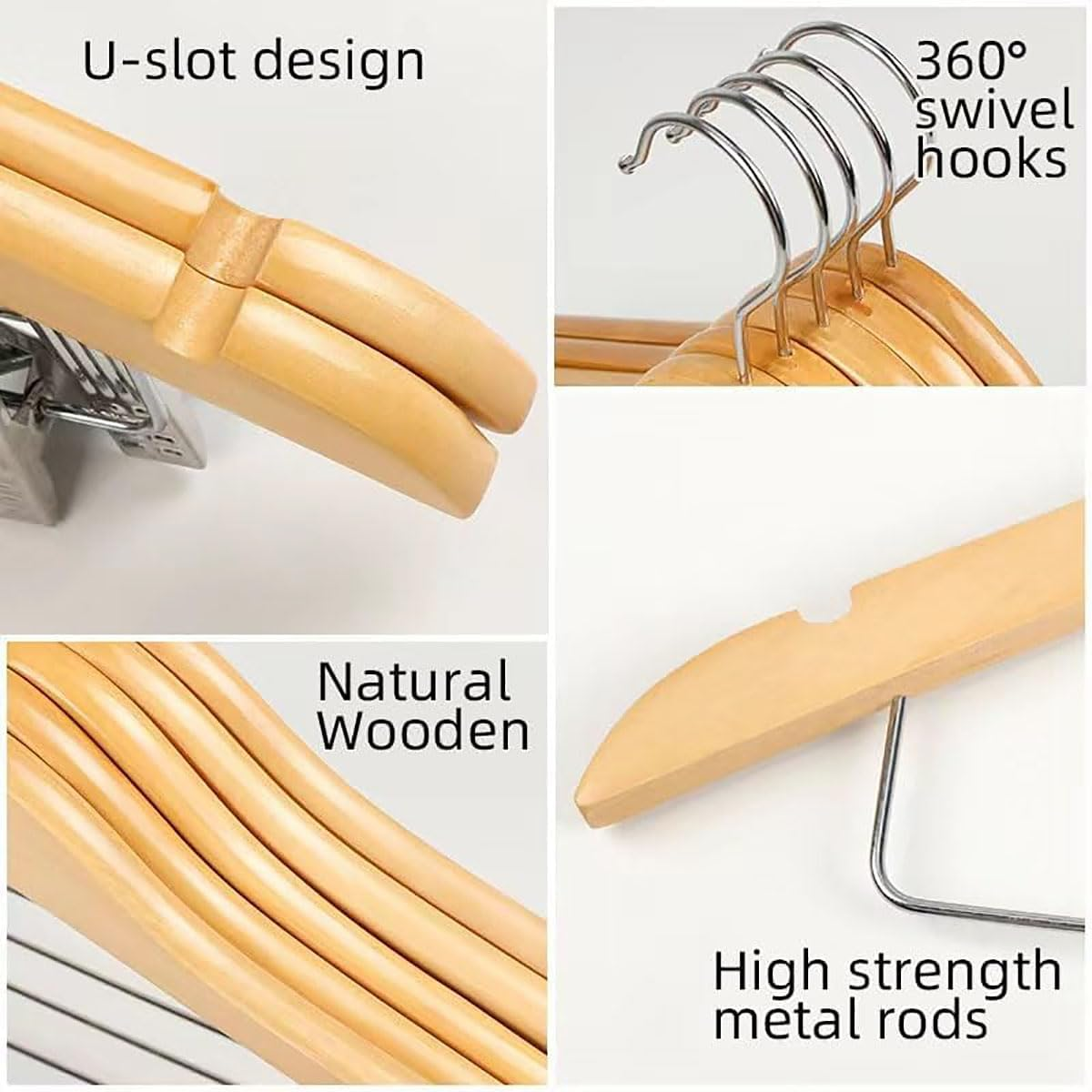 20 Pack Wooden Hangers with Clips High-Grade Wooden Suit Hangers Skirt Hangers with Clips S Wood Hanger with Durable Metal Clips for Blouse, Dress, Coat, Jacket (Vintage, 20) - 10Pcs Natural image number 4