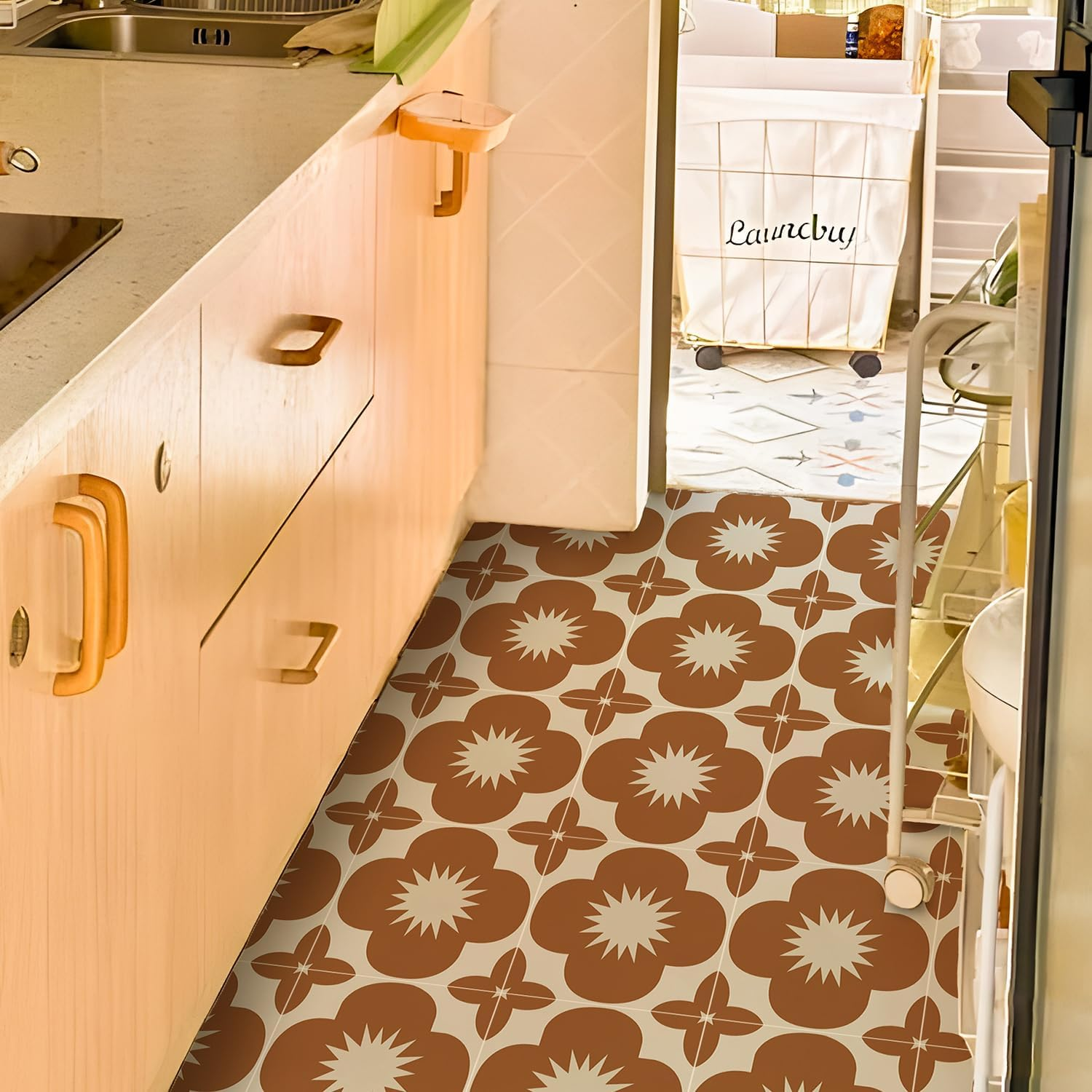 Alwayspon Orange Tile Stickers Self Adhesive Wall Tile Stickers Splash Guard Vinyl Stickers Set of 10 20X20Cm image number 3