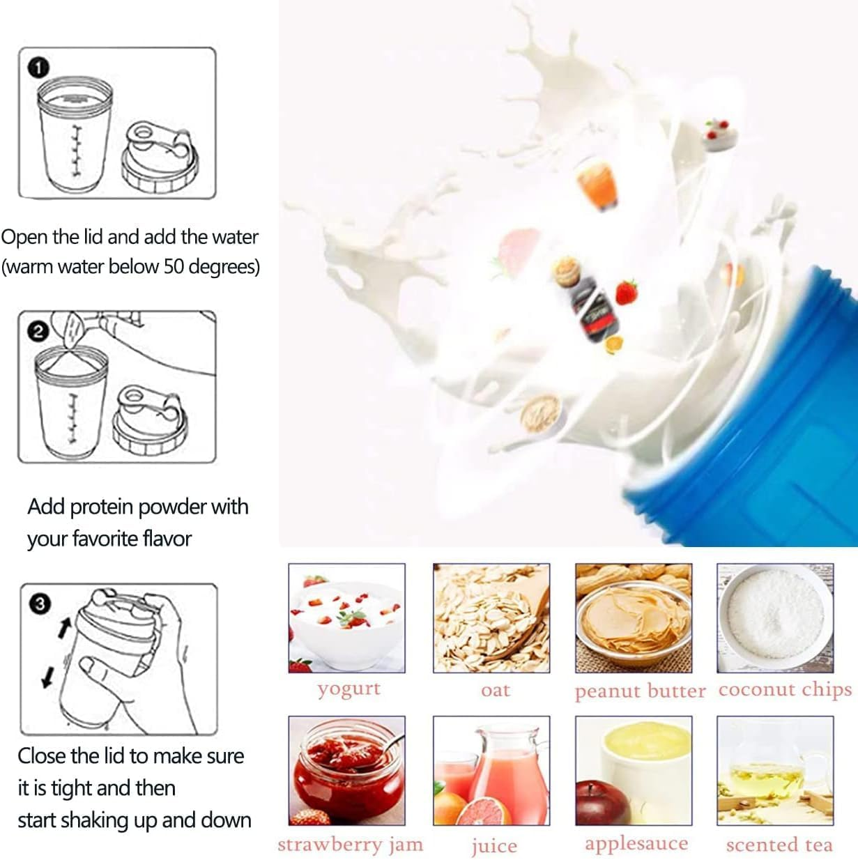 Shaker Bottle for Protein Powder Mixed Plastic Workout Water Bottle 400 Ml with Mixball Non-Leak Cap Shaker Cups for Fitness Sports Gym Supplement Drinks Bottles (Pink) image number 1