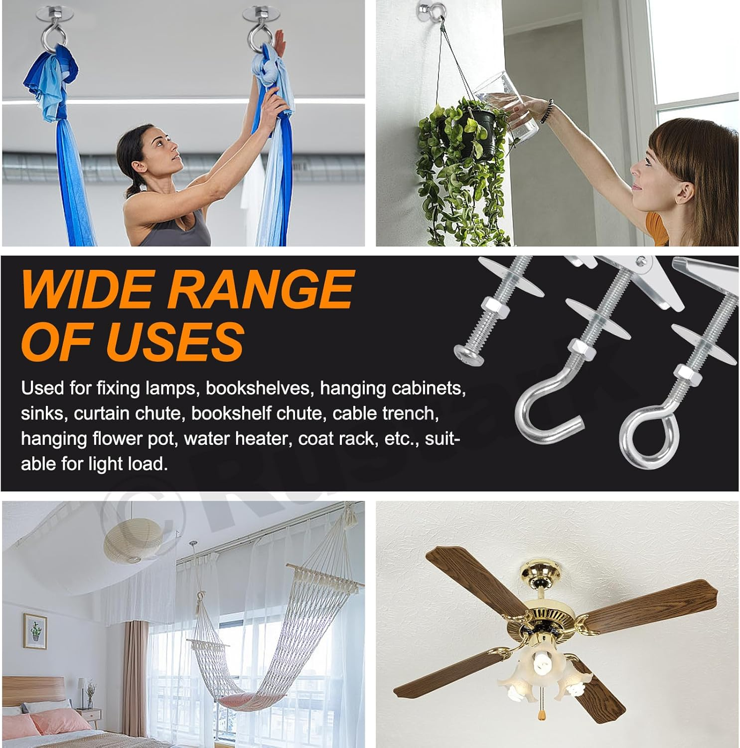 30Pcs M4 M6 Toggle Bolts Assortment Kit Toggle Anchors Spring Toggle Wing Bolts Heavy Duty Eye Bolt and Ceiling Hooks Butterfly Toggle Anchors for Drywall Hanging Plants image number 5