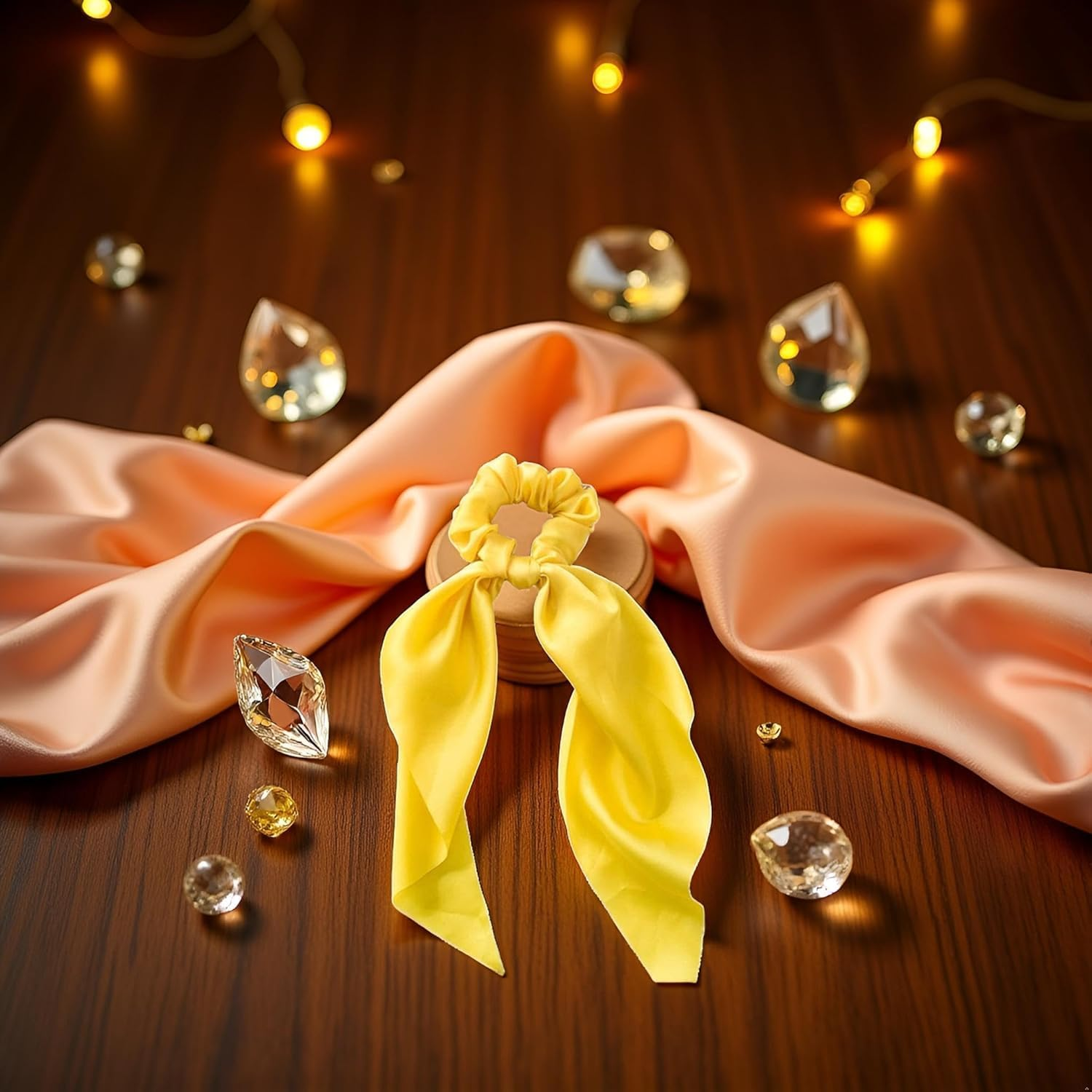 1Pc Yellow Women Girl Bow Satin Ribbon Ponytail Scarf Hair Tie Rope Scrunchies Elastic Band Hair Scrunchies Bands Elastics and Ties Clips and Barrettes image number 5