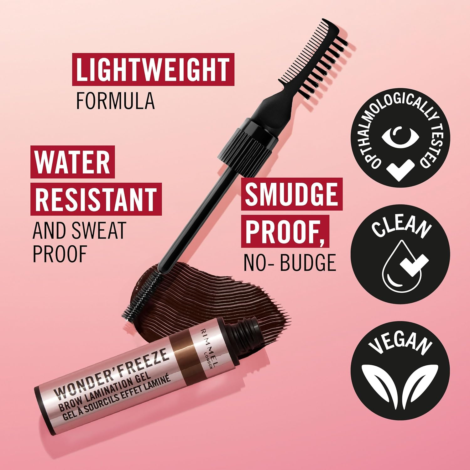 Rimmel Wonder'Freeze Brow Lamination Gel, 001 Clear, Brow Wax, Sculpts Brows, Lightweight, Vegan Formula - Deep Brown image number 2