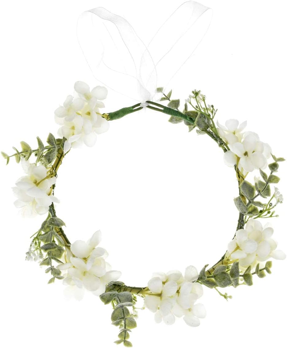 Camellia Flower Crown, Ivory Rose Headpiece with Green Leaf for Wedding, Bridal, Maternity Photos, Flower Girl Halo, 1 Count image number 2