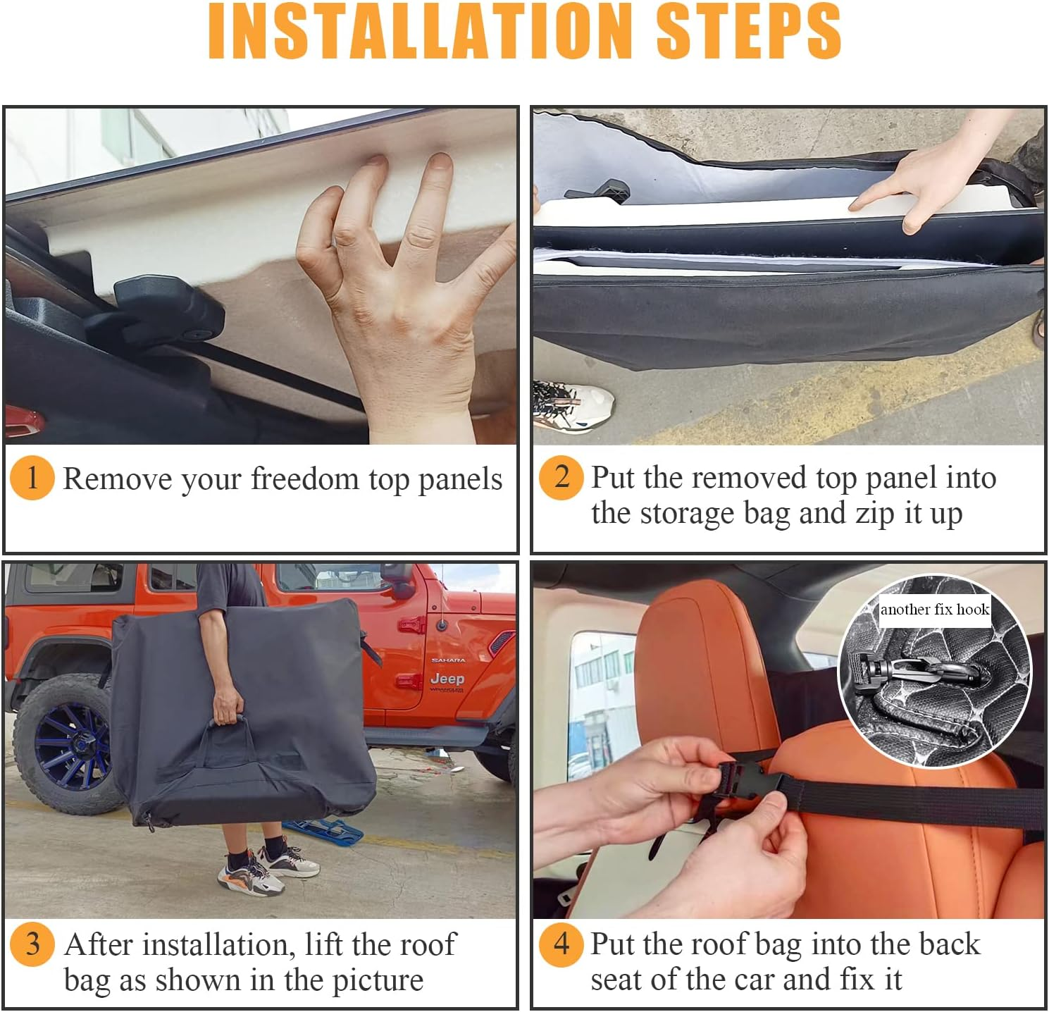 Mekar Freedom Panel Hard Top Storage Bag with Handle Compatible with 2007-2022 Jeep Wrangler JK JKU JL JLU Sports Sahara Freedom Rubicon Unlimited Gladiator 2-Door & 4-Door & 2020-2022 Gladiator JT image number 4