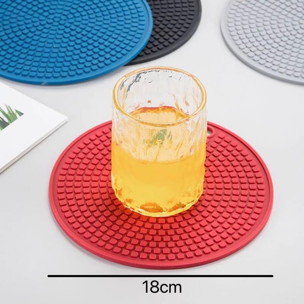 4PCS Silicone Trivets for Hot Pots Pans Dishes | Heat Resistant, Non Slip | Pot Holders, Oven Mitt, Table Mat (Red)