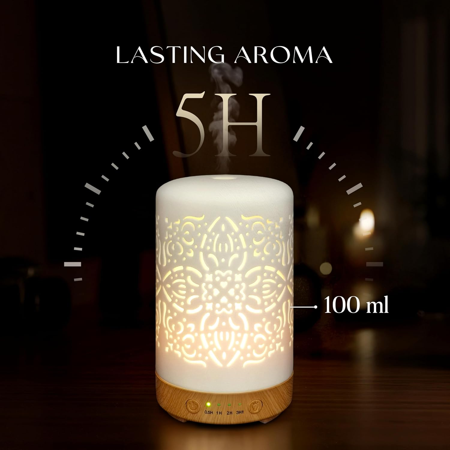 Earnest Living Essential Oil Diffuser White Ceramic Diffuser 100 Ml Timers Night Lights and Auto off Function Home Office Humidifier Aromatherapy Diffusers for Essential Oils image number 5