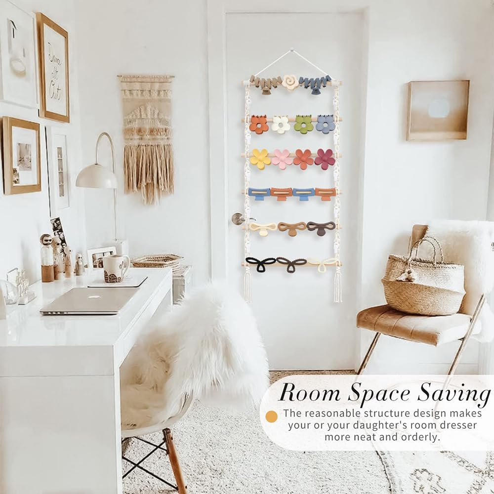 Wall-Mounted Hair Claw Clip Organizer with 10 Clips, Macrame Design, Cotton &, Ample Storage for Hair Accessories, Stylish Decorative Organizer, Ready to Use, Ideal Women And image number 4