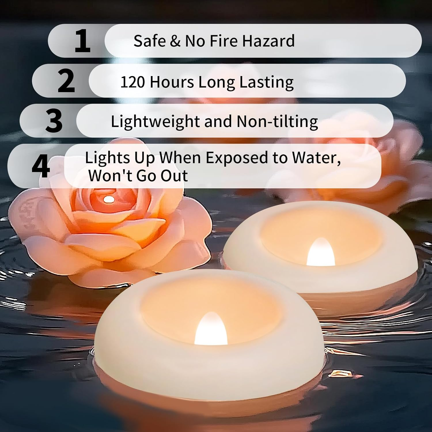 Neween 6Pcs Flameless LED Floating Candles Battery Operated, 120+ Hours Glow Time, 7 Cm Dia White Plastic Tealights, Cozy Light for Romantic Pool/Bathtub/Hot Bath/Wedding Centerpiece Decor