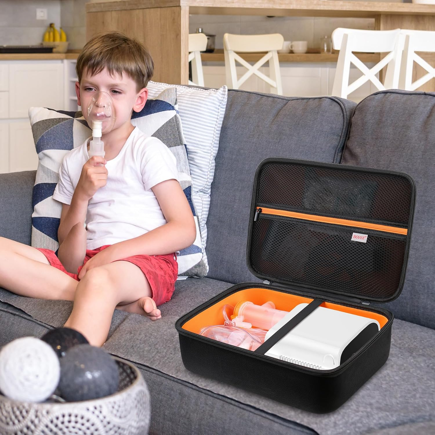 BOVKE Hard Case for Smart Nebulizer for Breathing Problems, Desktop Inhaler Nebulizer for Home Use, Storage Bag for Digital Asthma Nebulizer Machine for Adults and Kids, Space for Masks, Cables, Black image number 3