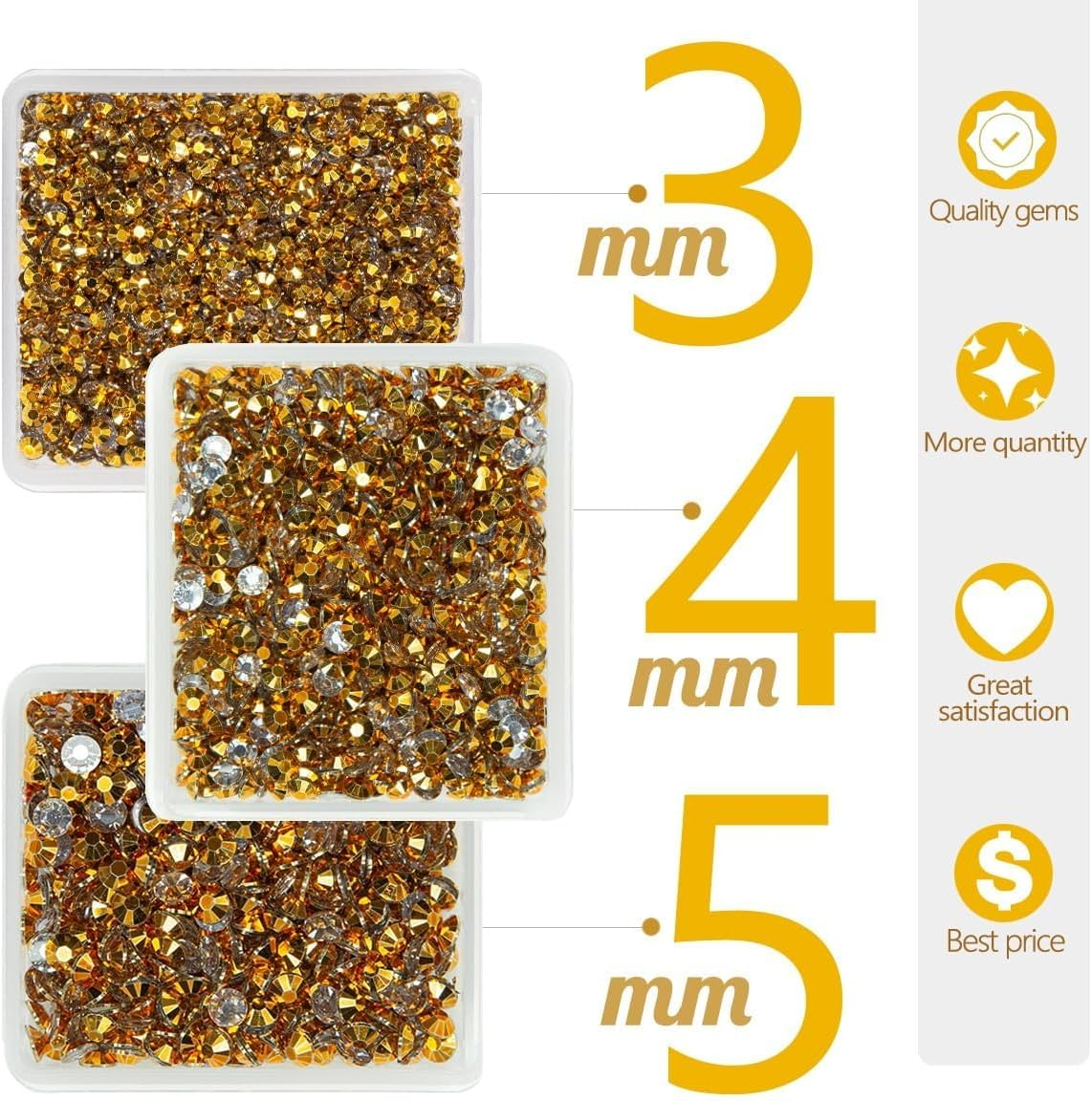 Qiipii 3Mm 4Mm 5Mm Clear Gold Flat Back Simulated Diamond Resin Loose SS10 SS16 SS20 Rhinestones Unattached image number 2