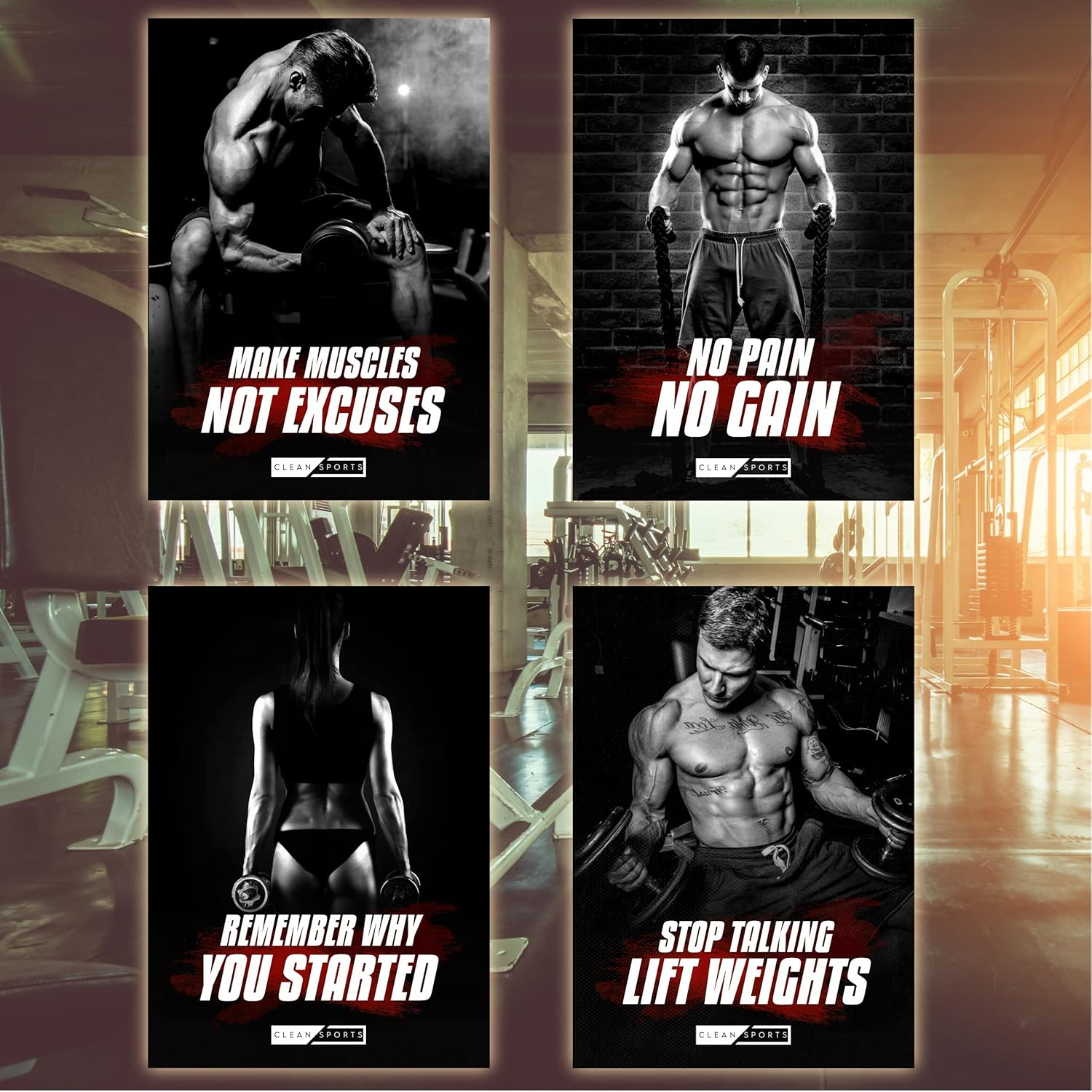 Fitness Poster &ndash; Gym Pictures Set of 4 Motivation for Body Pictures in DIN A2 Format &ndash; Training Poster for Gyms and Home Gym &ndash; without Frame Ideal Decoration for Your Training Room image number 6