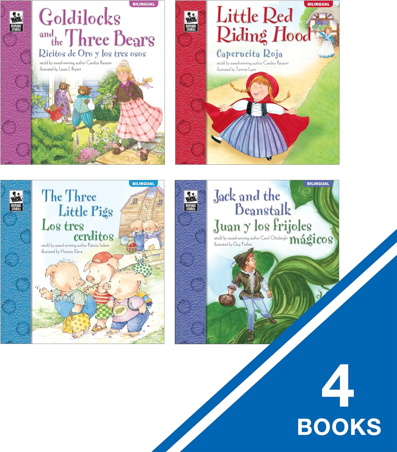 Carson Dellosa Keepsake Stories Classic Children'S Fairy Tales in Spanish and English Book Set, the Three Little Pigs, Little Red Riding Hood, Goldilocks, Jack & the Beanstalk Bilingual Books for Kids image number 3