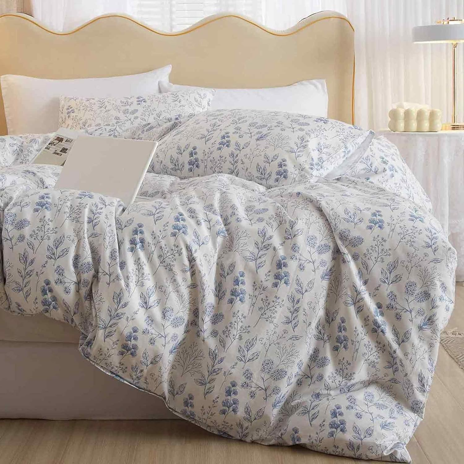 Pink and White Duvet Cover Twin Size - 2 Pcs Floral Flower Leaf Pattern Printed Reversible Microfiber Comforter Cover Bedding Set - 68X90 Soft Aesthetic Cottage Preppy Bedroom Decor for Women Girls