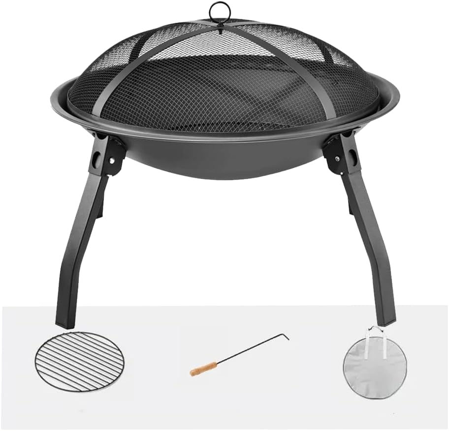 55CM Fire Pit Portable Folding Steel Fire Bowl, Carbon Barbecue Table, Cooking Tea around the Stove for outside Fireplace with Carrying Bag, BBQ Grill, Poker, for Patio Backyard Camping Bonfire image number 1