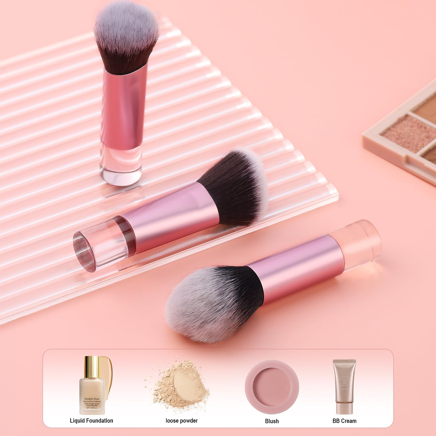 BLEMOLE 3Pcs Foundation Contour Powder Brushes Set, Travel Kabuki Makeup Brush, Kabuki Powder Foundation Sunscreen Makeup Brush image number 4