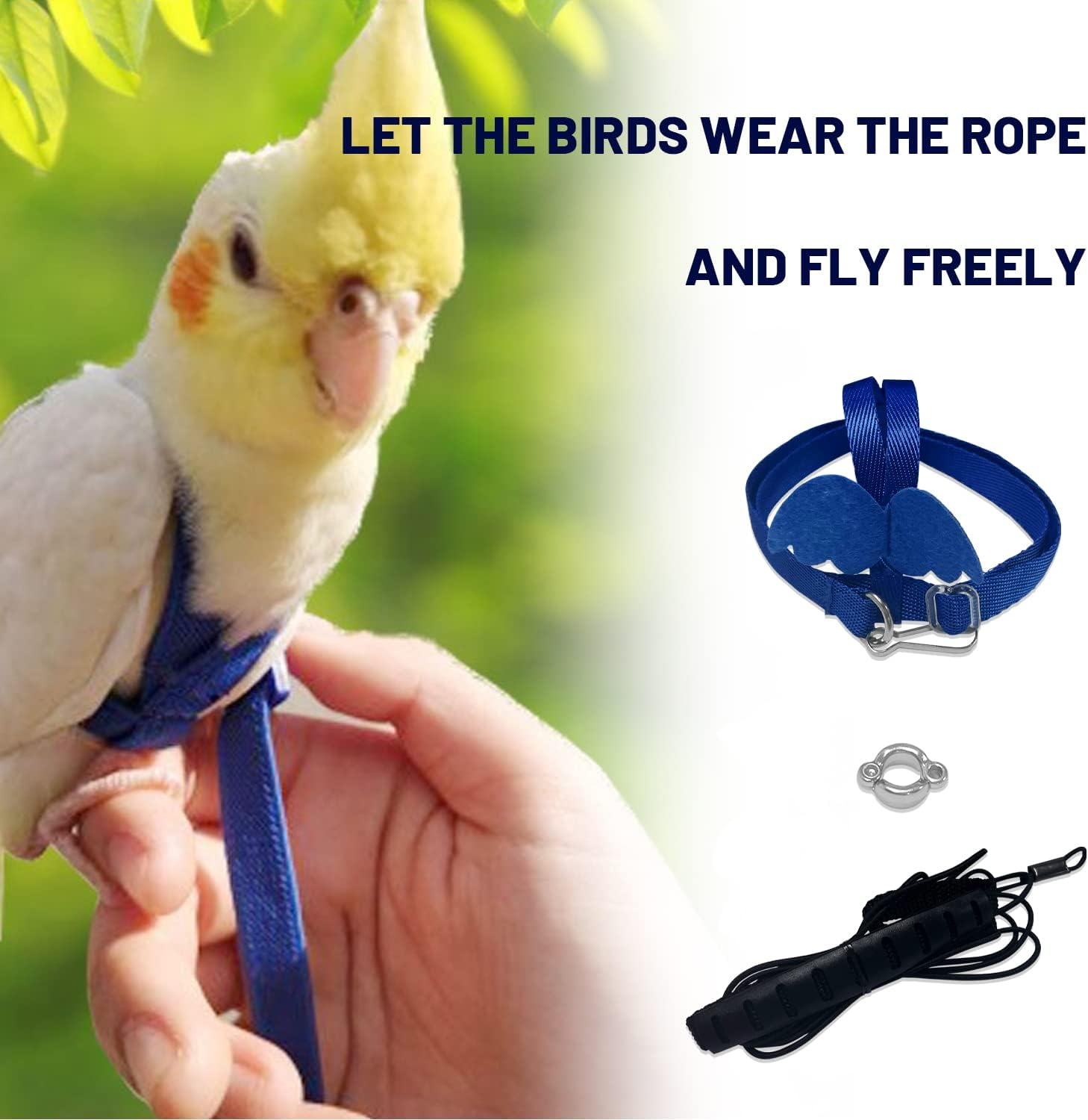 2 Metre Long Adjustable Parrot Training Rope, Bird Harness for Outdoor Activities, Elastic Strap Training Rope, with 1 Bird Foot Ring. image number 5