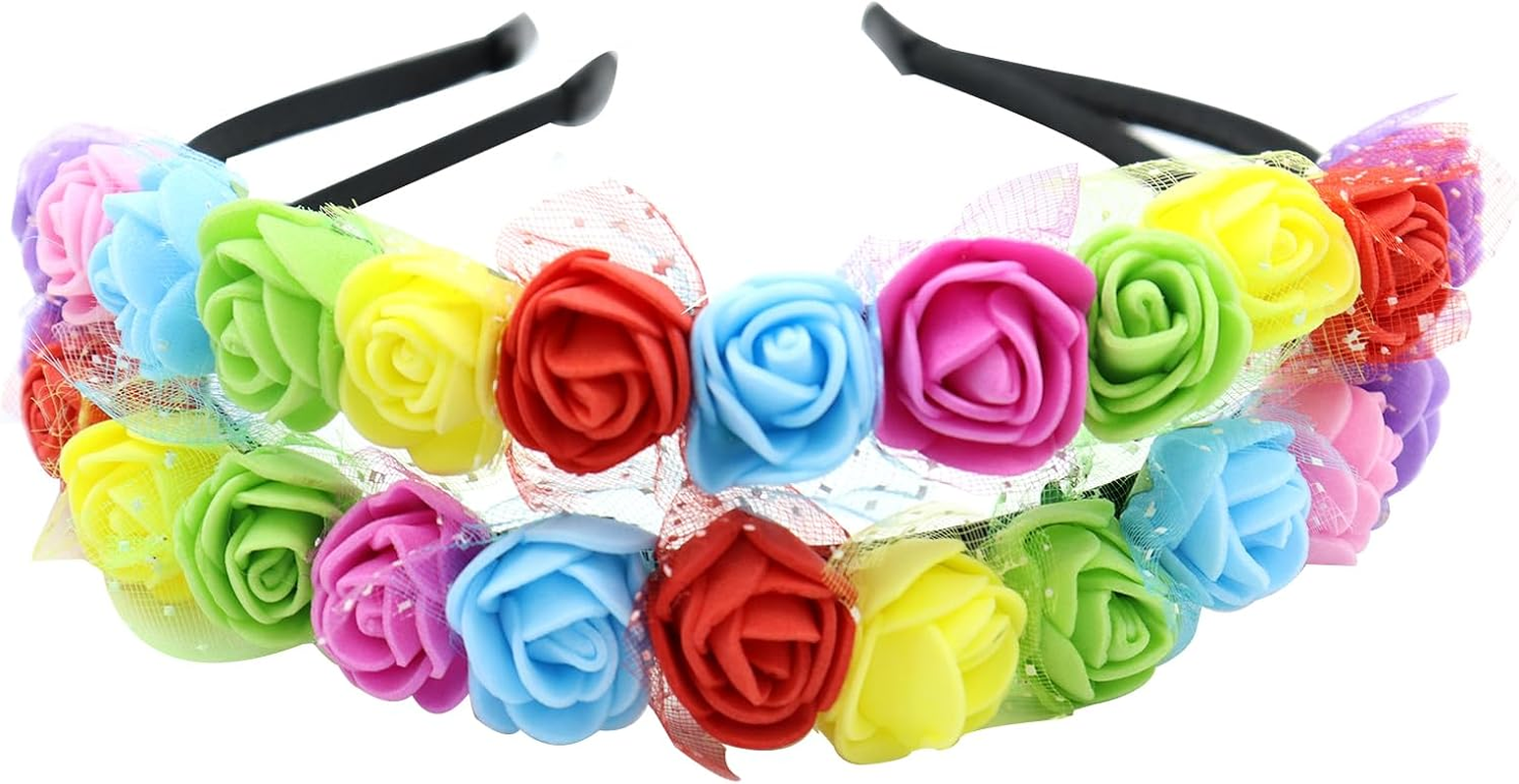 CENPEK 2Pcs Flower Crown Rose Headband Hair Accessories Floral Wedding Crown Rose Crown Hair Ring Hair Accessories Suitable for Festival Wedding Party Birthday Daily Wear image number 4