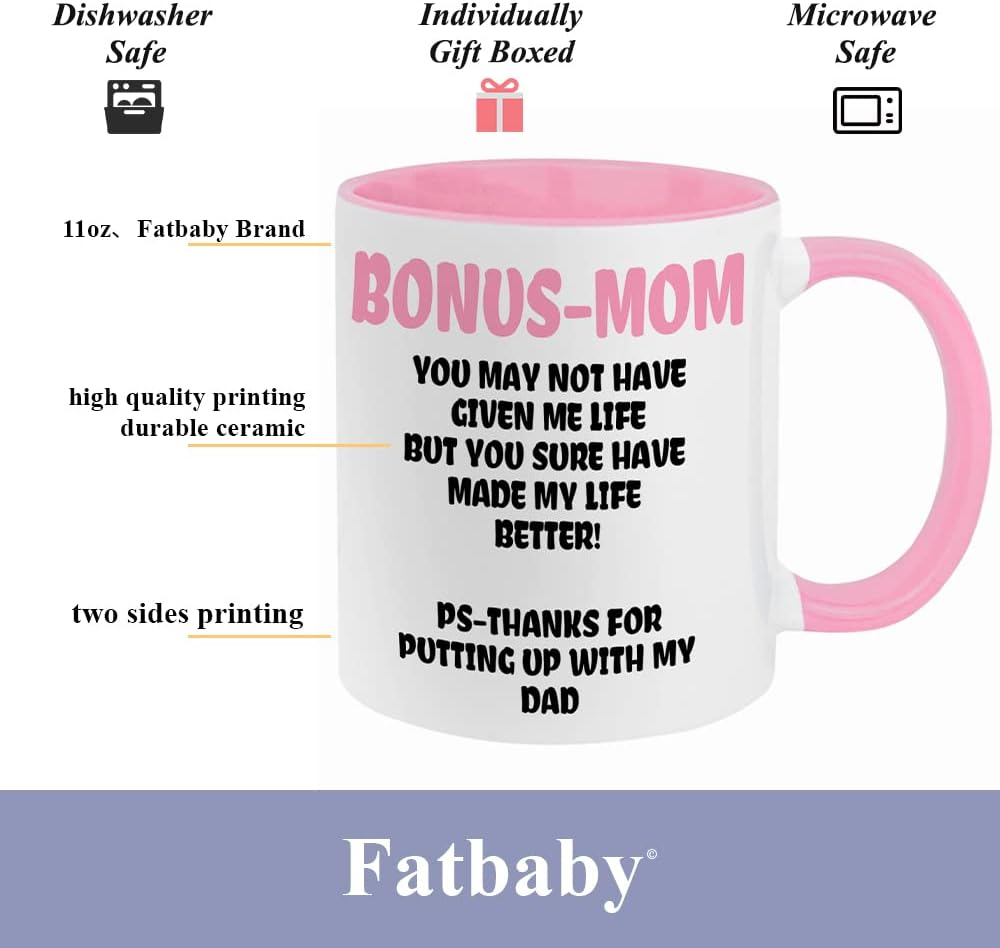 Fatbaby Bonus Mom Coffee Mug,Funny Coffee Mug Gifts for Step Mom from Daughter Son Stepdaughter,Mother'S Day Birthday Gifts for Stepmom image number 1