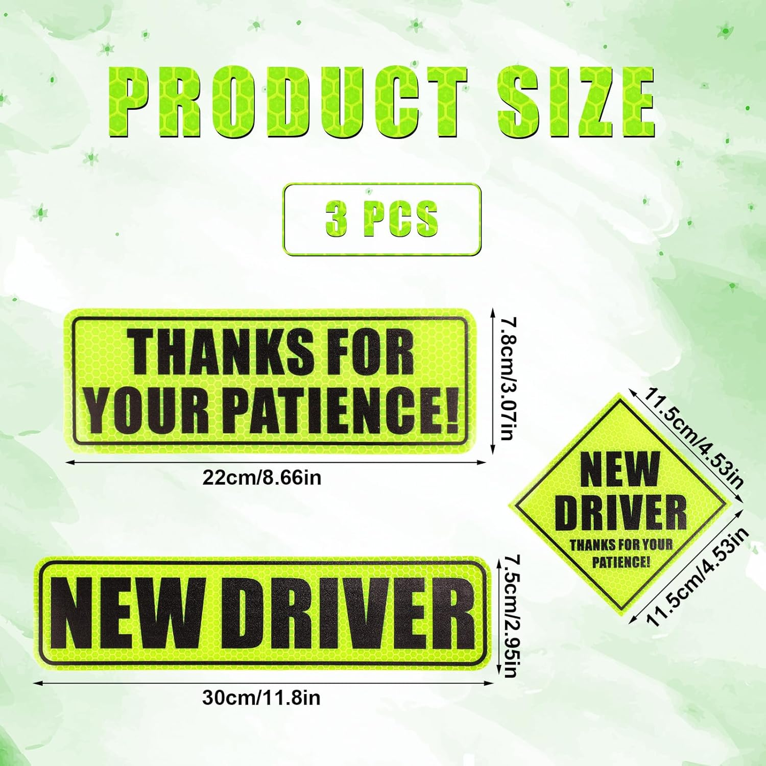3Pcs New Driver Magnet for Car, Thanks for Your Patience Student Driver Sticker Magnetic Reflective Bumper Stickers Novice Rookie Driver Road Safety Sign New Driver Decal for Car (Green) image number 1