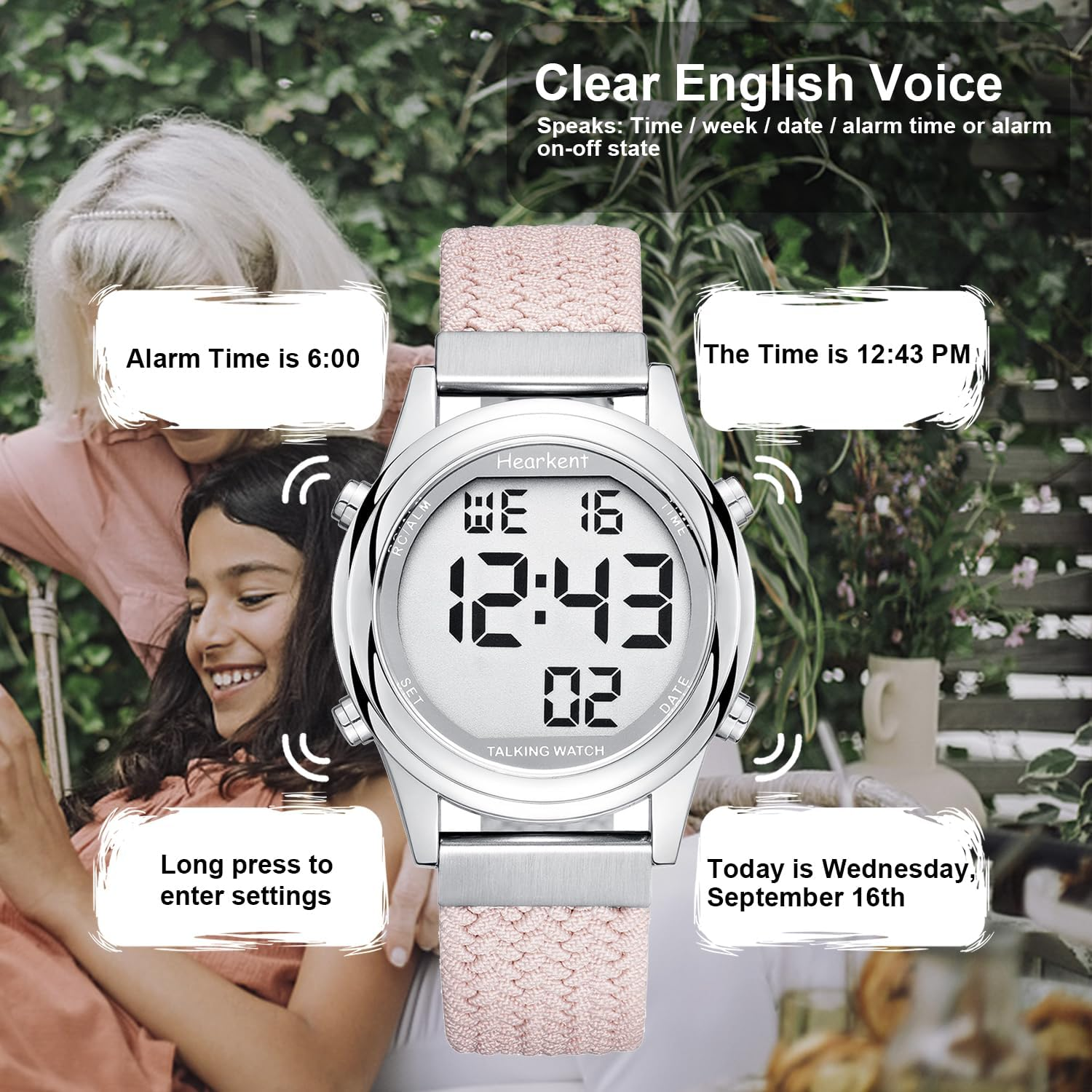 Hearkent Talking Watch for Women, Loud Clear Voice for Elderly Blind or Visually Impaired, Large Number Watch for Seniors - Black image number 2