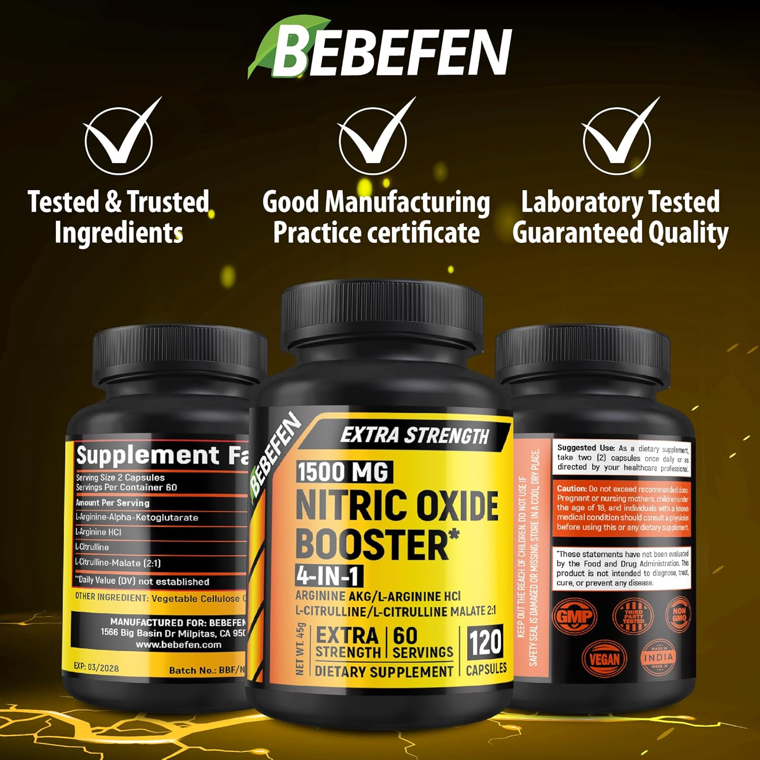 Nitric Oxide Supplement - L Arginine and L Citrulline Blend - 120 Count - Vegan, Non-Gmo - 2 Month Supply image number 2