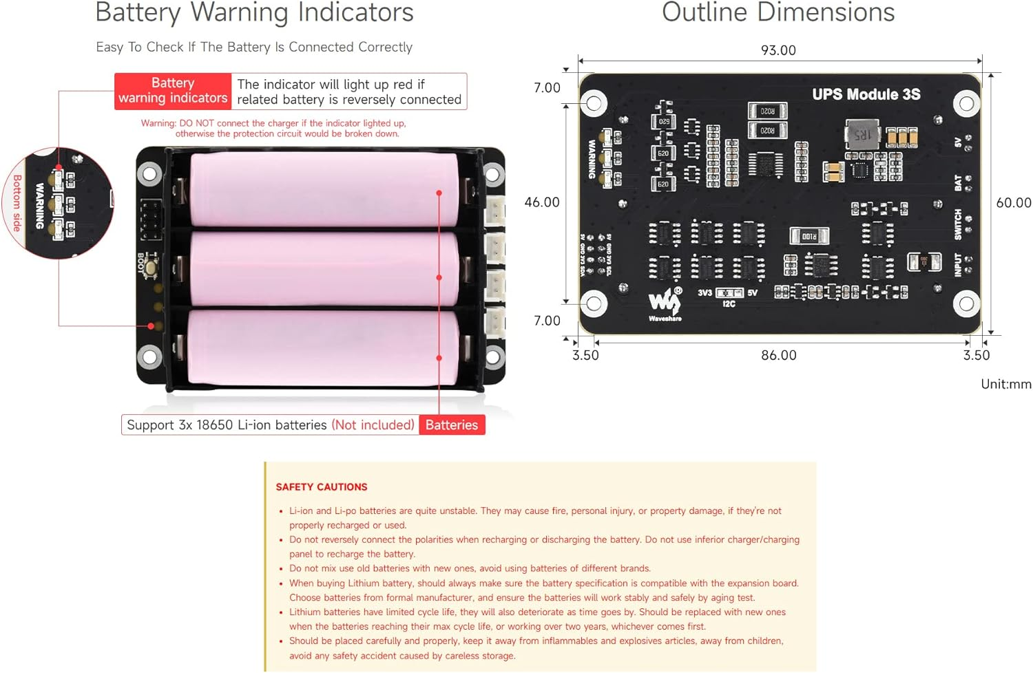 Waveshare Uninterruptible Power Supply (UPS) Module, Supports Charging and Power Output at the Same Time, 3S & 5V 5A Output, Compatible with Raspberry Pi Board image number 4