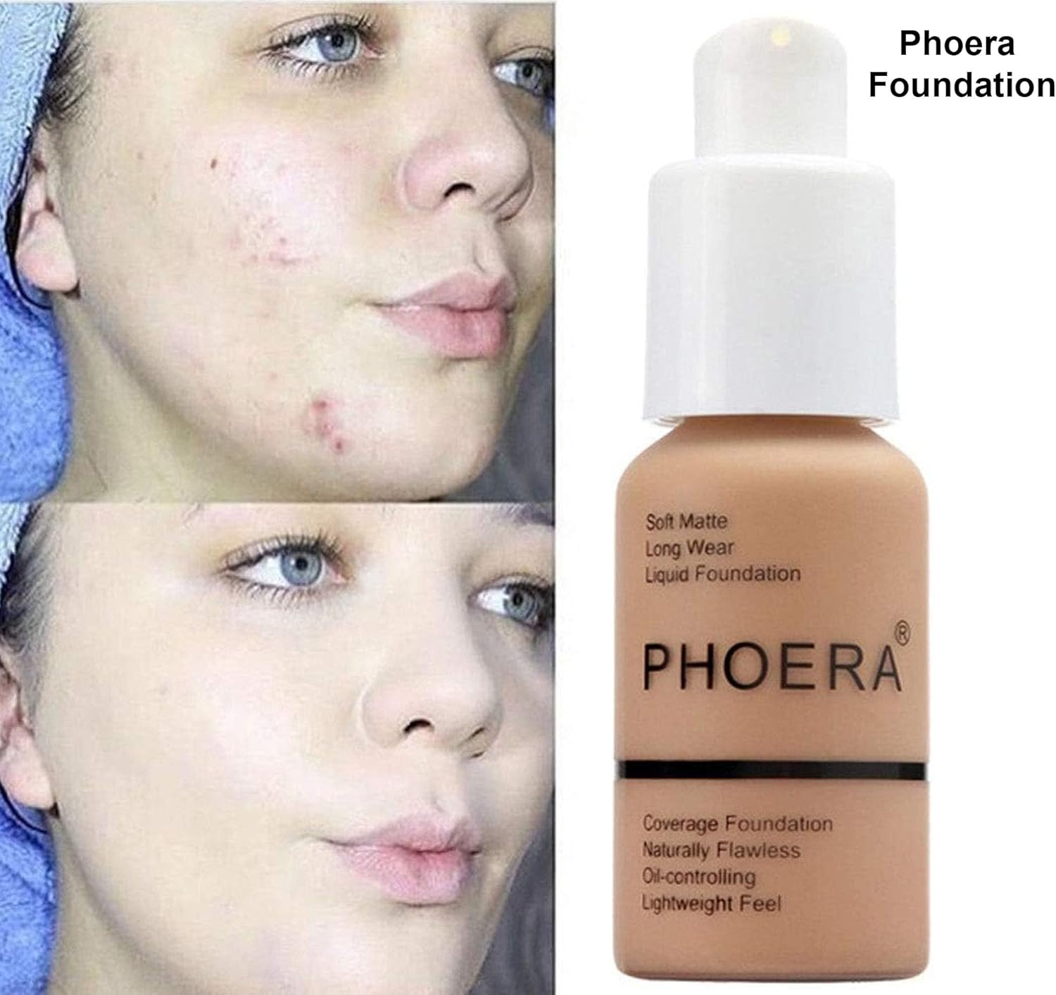 Glamza PHOERA Foundation Concealer Makeup Full Coverage Matte Brighten Long Lasting UK (103 WARM PEACH) - 102 Nude image number 3