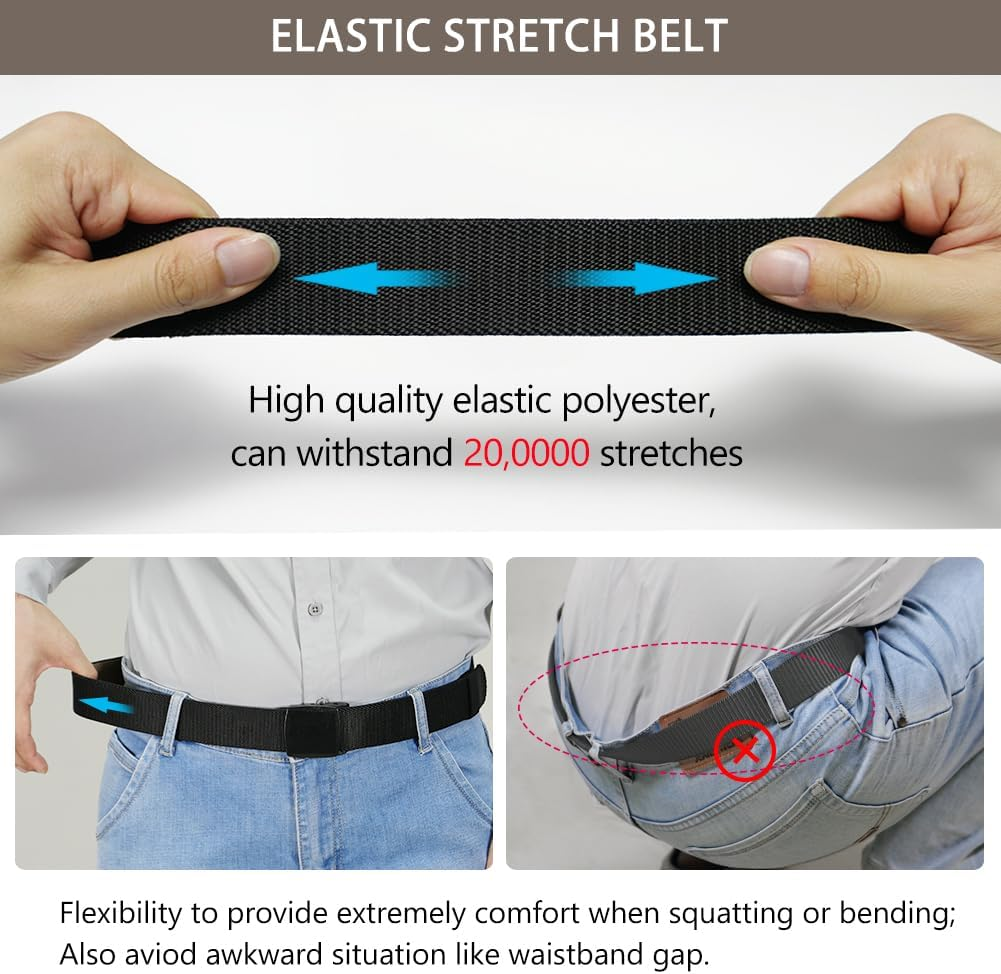 Men'S Elastic Stretch Belts - 2 Colors in 1 Reversible Belt Strap with Plastic Buckle, Adjustable Trim to Fit 27-49" Waist image number 5
