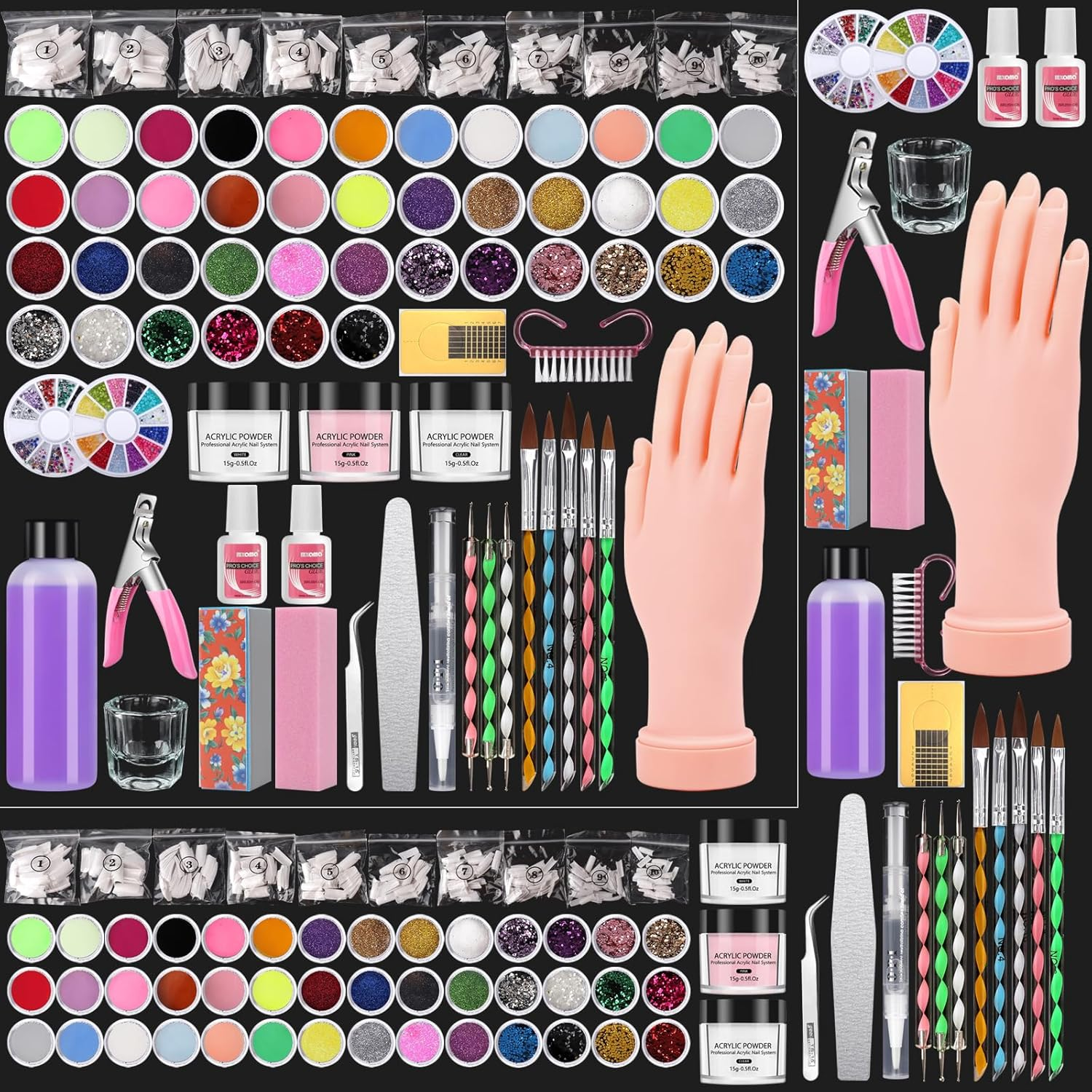 Professional Acrylic Nail Kit - Practice Hand Set with Powder, Brush, DIY Starter Kit for Beginners with Tips, Glue, and Glitter image number 5