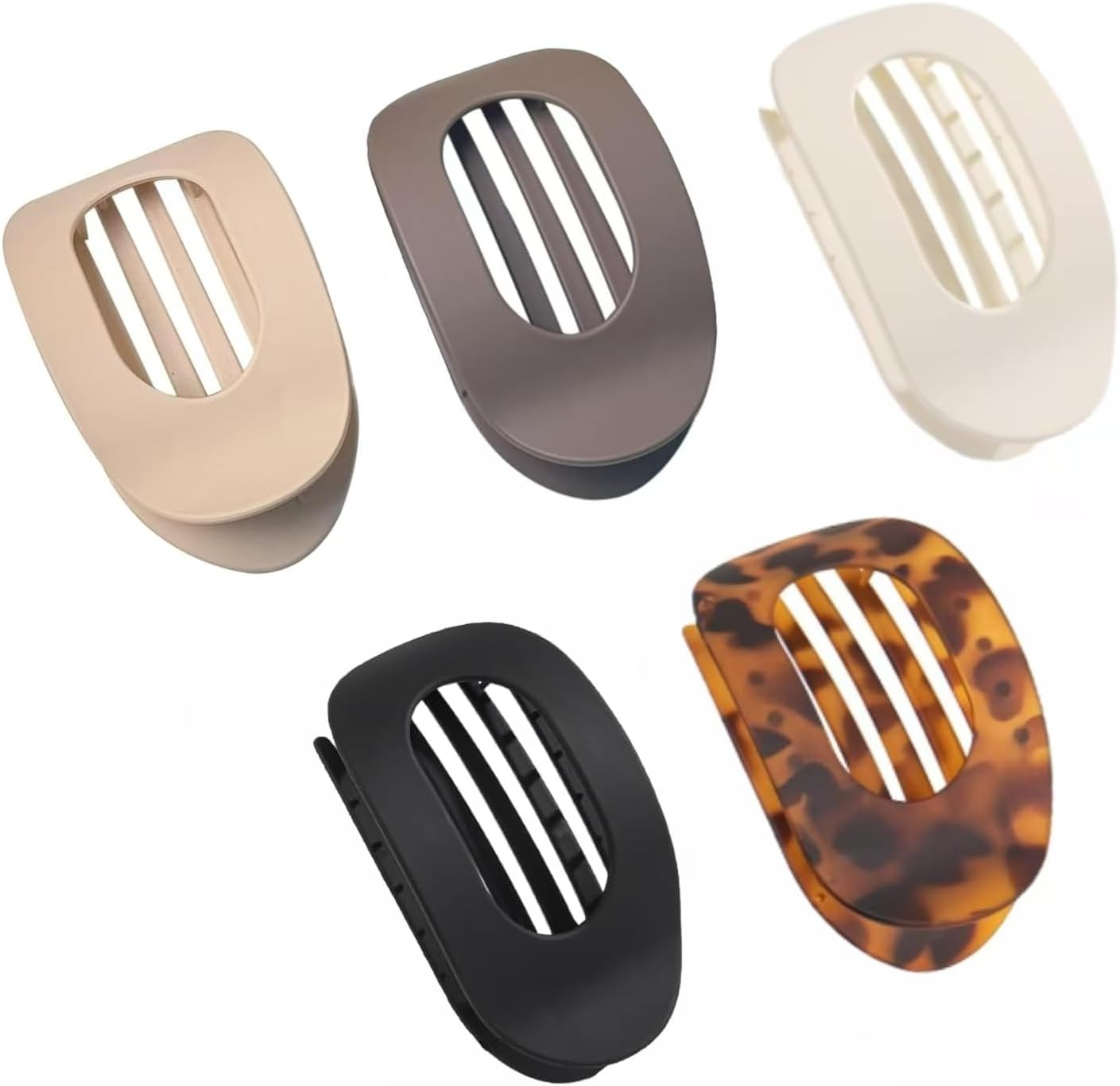 5 PCS Flat round Hair Claw Clips for Women & Girls, Durable French Barrettes with Comfortable Curved Design, Non-Slip Hair Clips for Thin to Thick Hair, Lying Down, Driving, Daily Use-Matte 1