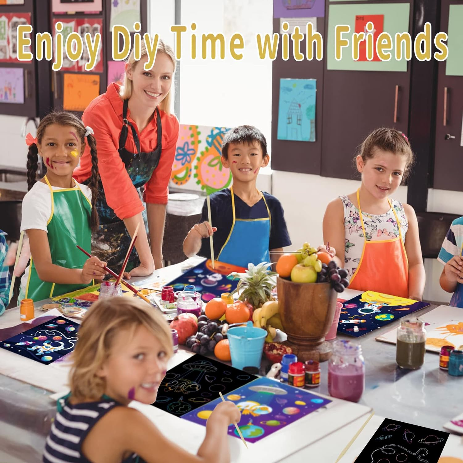 3 Set Magic Scratch Paper Art, Colorful Magic Drawing Art Book with 3 Scratch Pen for Kids, Dinosaurs/Underwater World/Spaceman - White image number 4