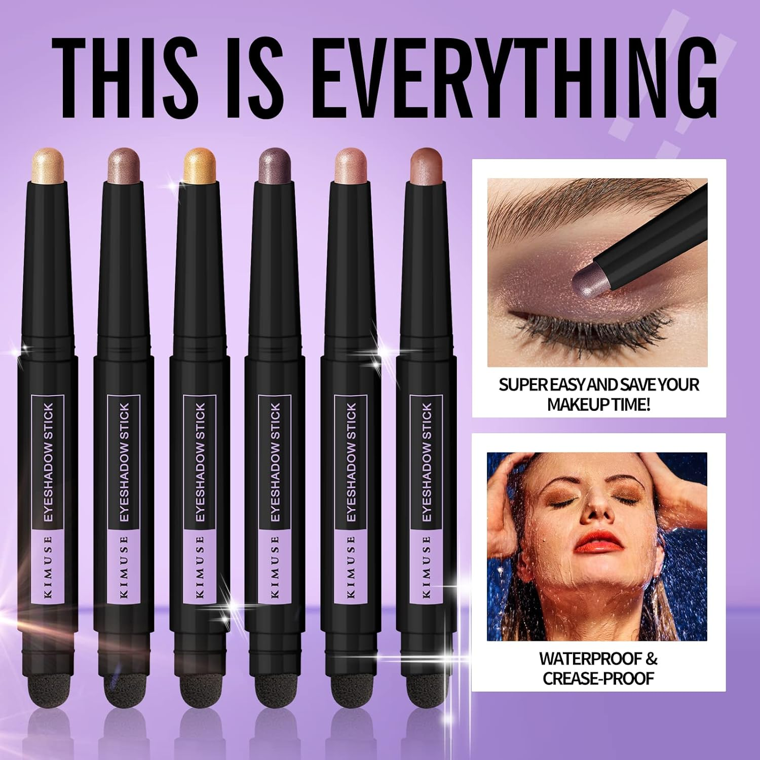 KIMUSE 6PCS Shimmer Cream Eyeshadow Stick,Brightener Eyeshadow Pencil Crayon,Waterproof Eye Shadow Stick Sets with Crease-Proof, Smudge-Proof and Long Lasting Eye Shadow Make up (Brightener Set) image number 4