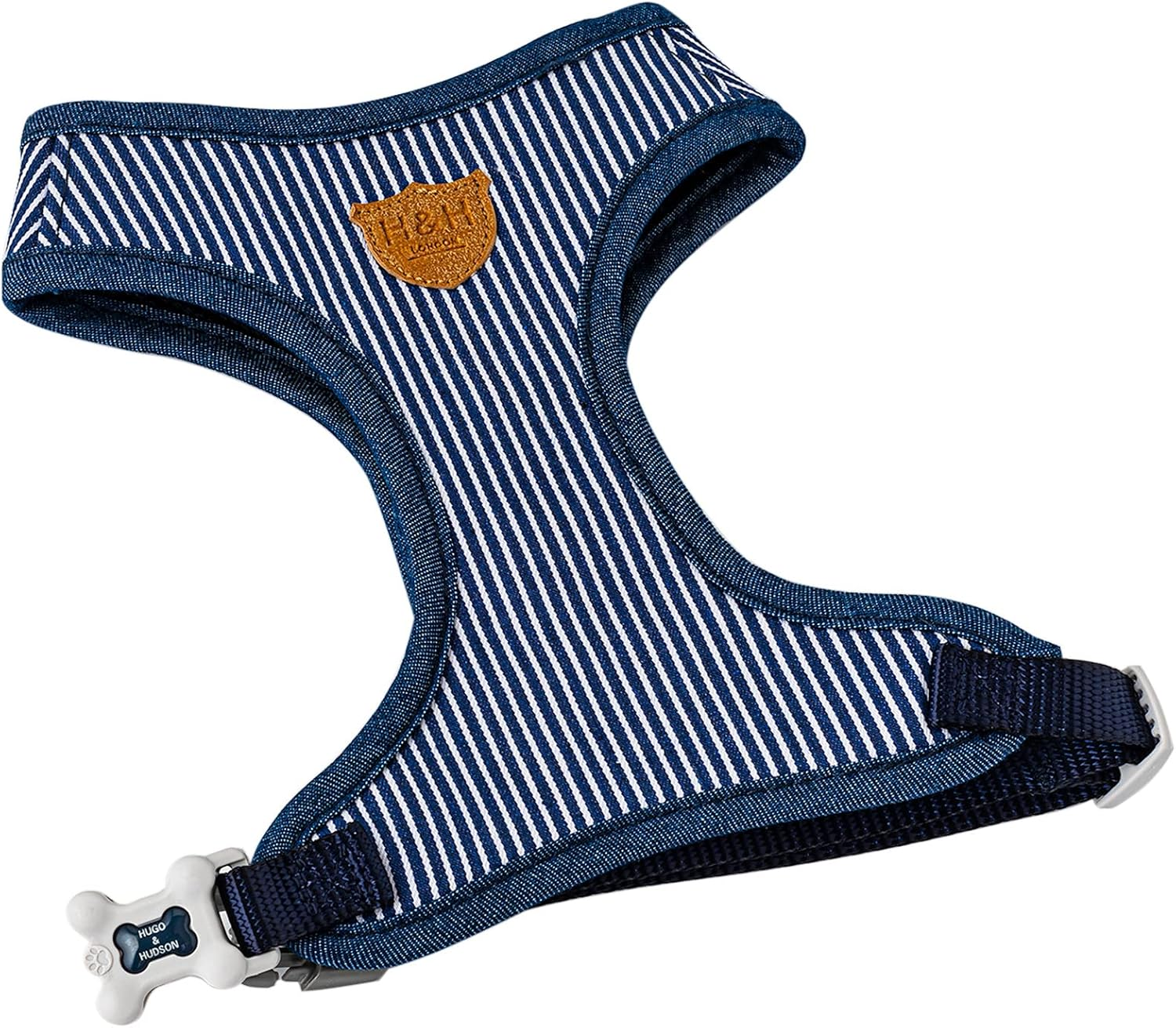 HUGO & HUDSON Dog Harness No Pull Adjustable Fabric Rear Buckle Pet Vest, Navy Striped, L image number 3
