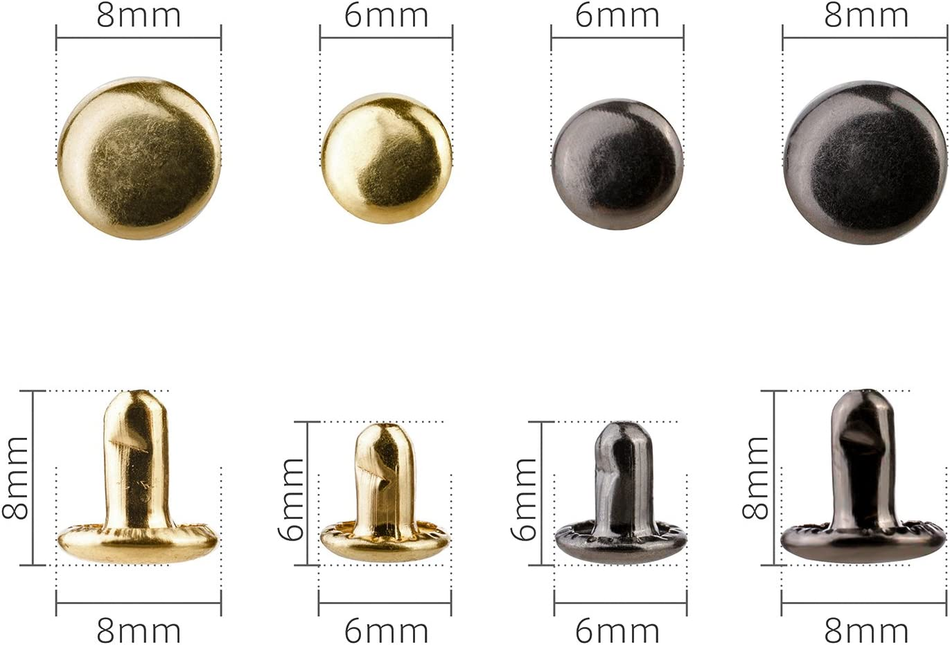 YMAISS 120 Sets Leather Rivets Double Cap Rivets with Fixing Tool Kit for Leather Craft Repairing Decoration, 2 Color 2 Size, Gunmetal Black and Gold image number 4
