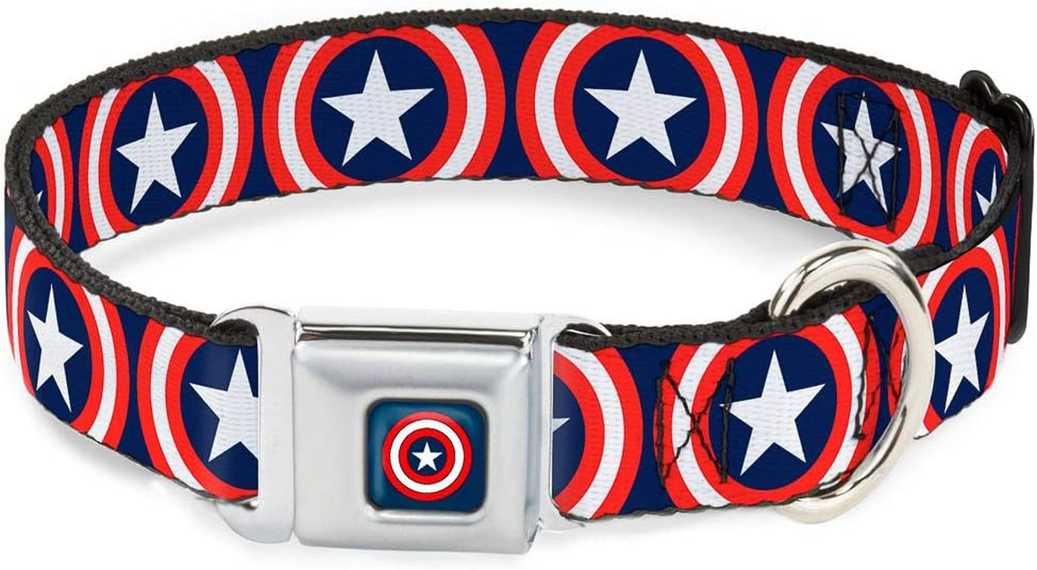 Buckle-Down Seatbelt Buckle Dog Collar - Captain America Shield Repeat Navy - 1" Wide - Fits 15-26" Neck - Large image number 4