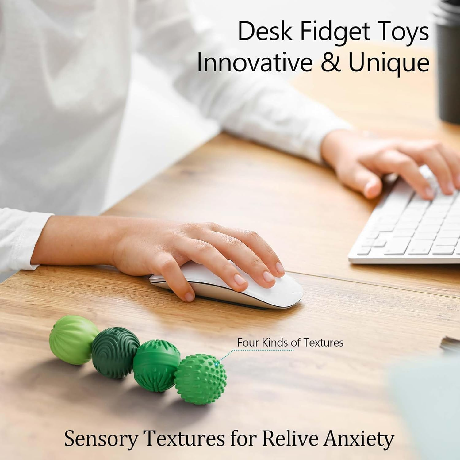 Silicone Magnetic Balls Fidget Toys for Adults & Teens,4Pcs Stress Relief Sensory Toys for Autism ADHD Anxiety,Fun Textures Gadgets,Office Desk Toy,Stocking Stuffers for Women Men Teen Gift image number 3