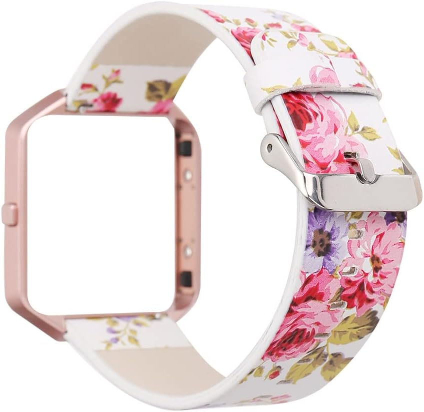 Women Flower Strap for Fitbit Blaze Bands, Genuine Soft Leather Replacement Wristband Bracelet Metal Frame for Fitbit Blaze Smart Fitness Watch image number 4