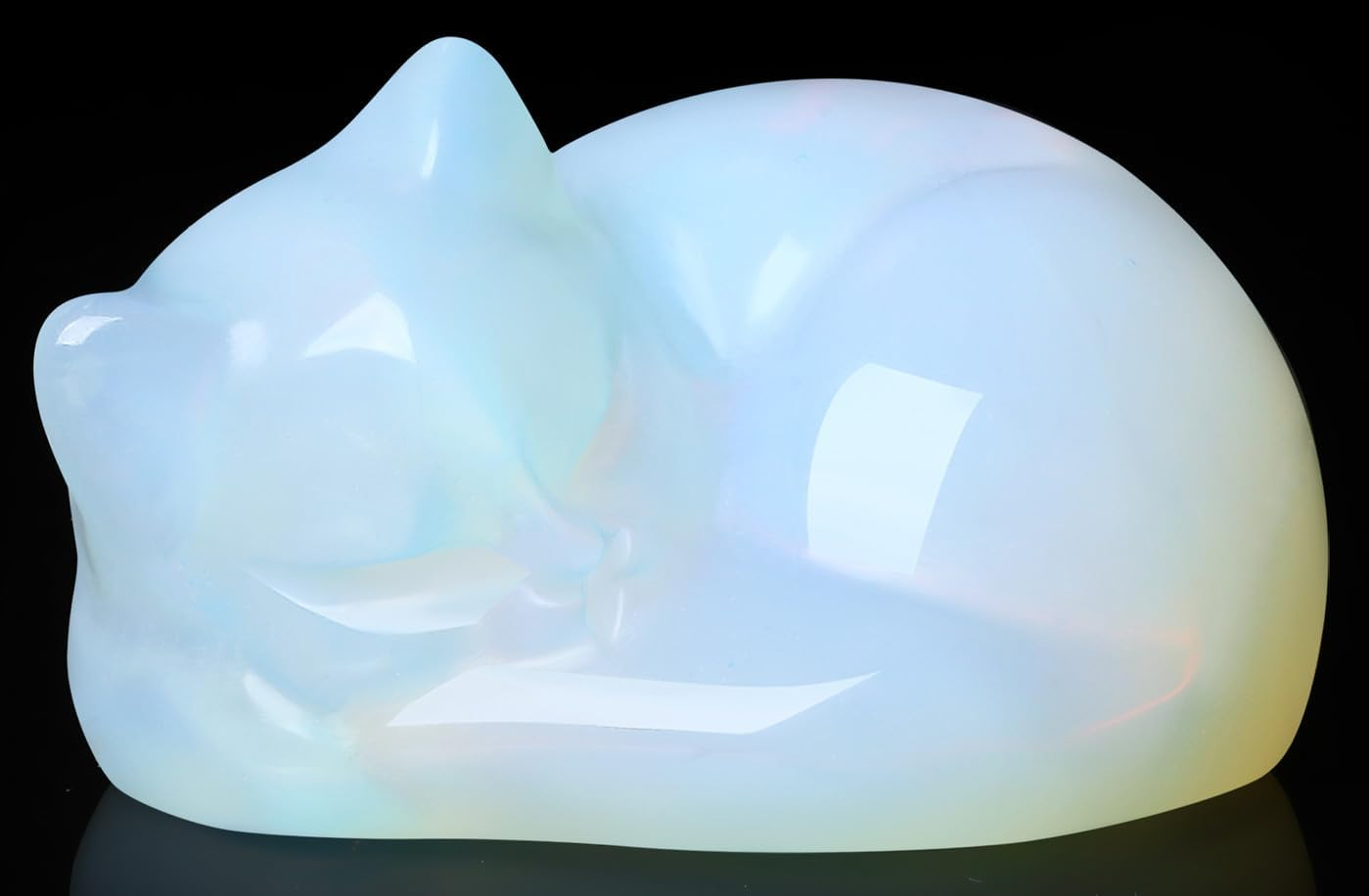 QINJIEJIE Fancy Calcite Cat Crystals Decor Sleeping Cat Statue Healing Stone Figurine Decors Gift Hand Carved Gemstones Office Room Home Desk Lucky Decoration Cute Orange Gifts for Women Men