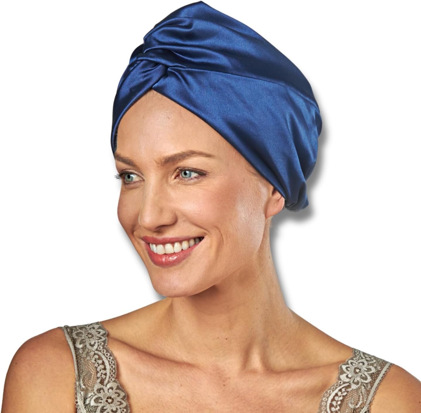 3 PAGEN&reg; Satin Sleep Cap in Dark Blue - Protects Hair from Split Ends and Frizz - Soft Feel - Sleep Cap for All Hair Types - Versatile - One Size Bonnet image number 3