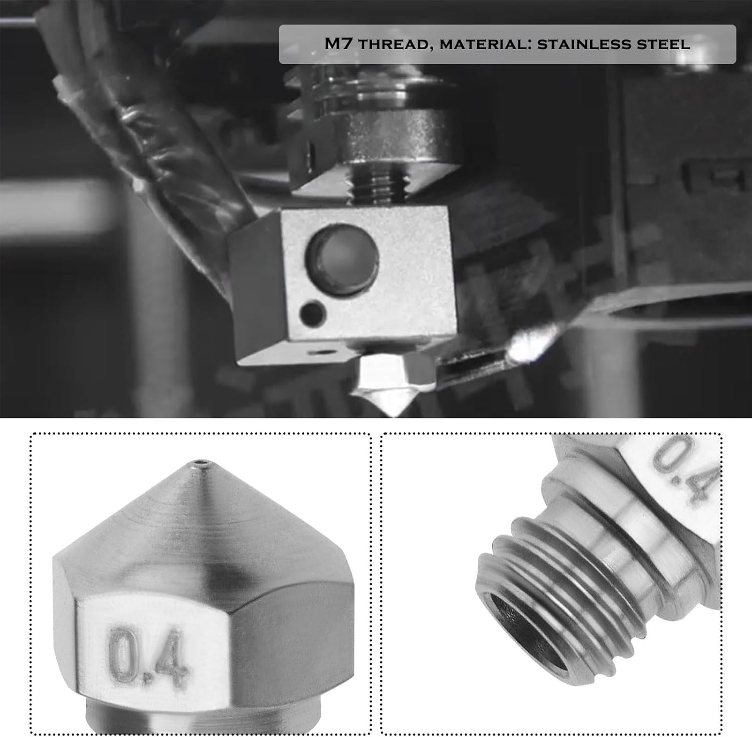 SG Store 4PCS 0.4Mm 3D Printer Plated Wear Resistant MK10 M7 Thread Stainless Steel Nozzles Printer Accessories for MK10 1.75Mm 3D Print image number 4