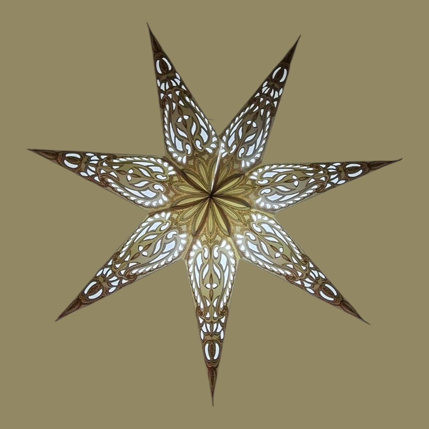 YEPSIO Lantern Lampshade Paper Star Light Shades Large 60Cm Hanging Decorations for Christmas Wedding Home Decoration Birthday Party Foldable 7 Pointed Star (Glitter, White, Grey, Golden) image number 1